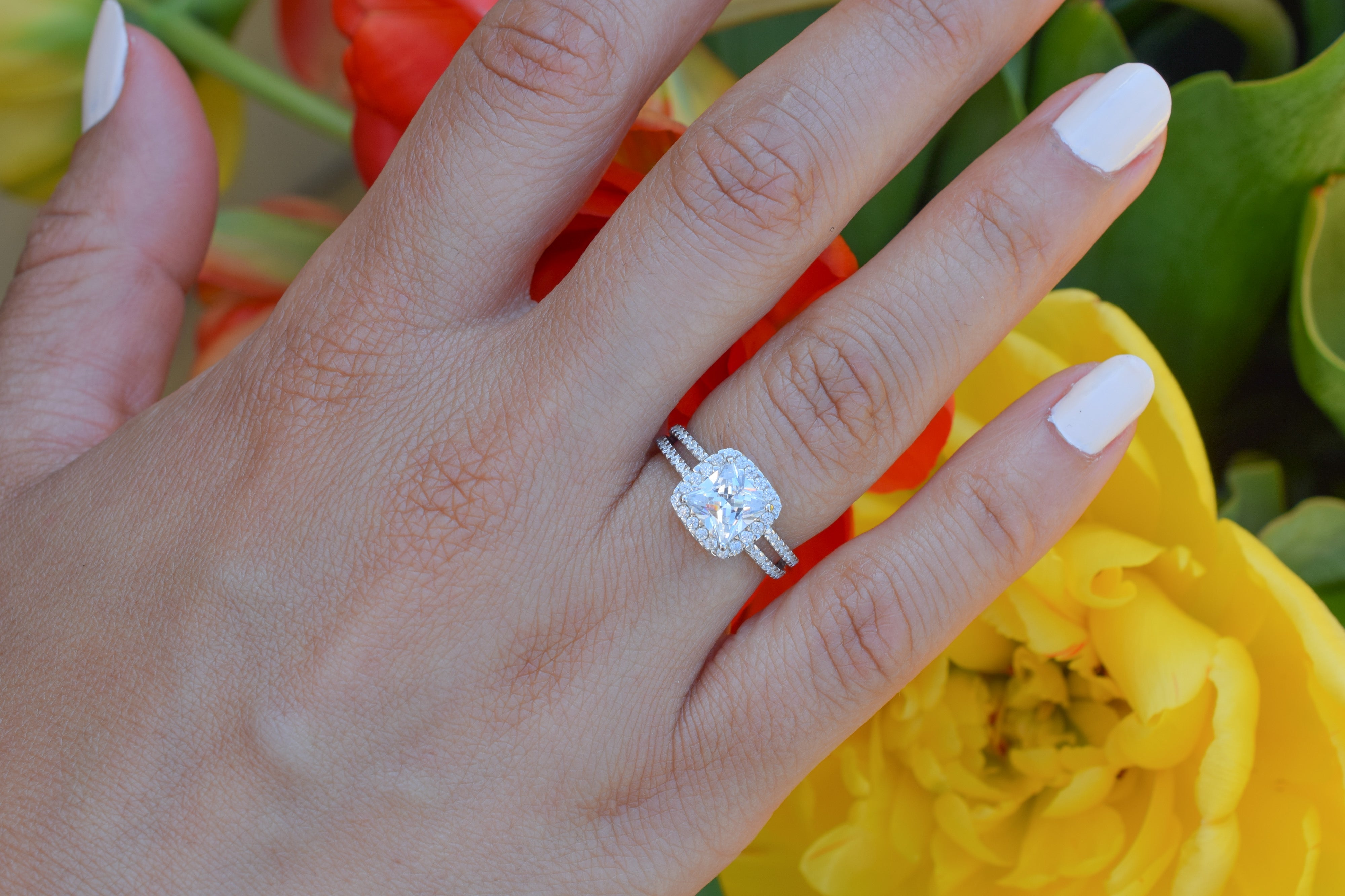 rose goud ring, dubbele rose ring, 18k rose ring, dubbele ring rosegoud, prinsesgeslepen ring, grote steen ring, vierkante steen, velovingsring, zilveren verlovigsring