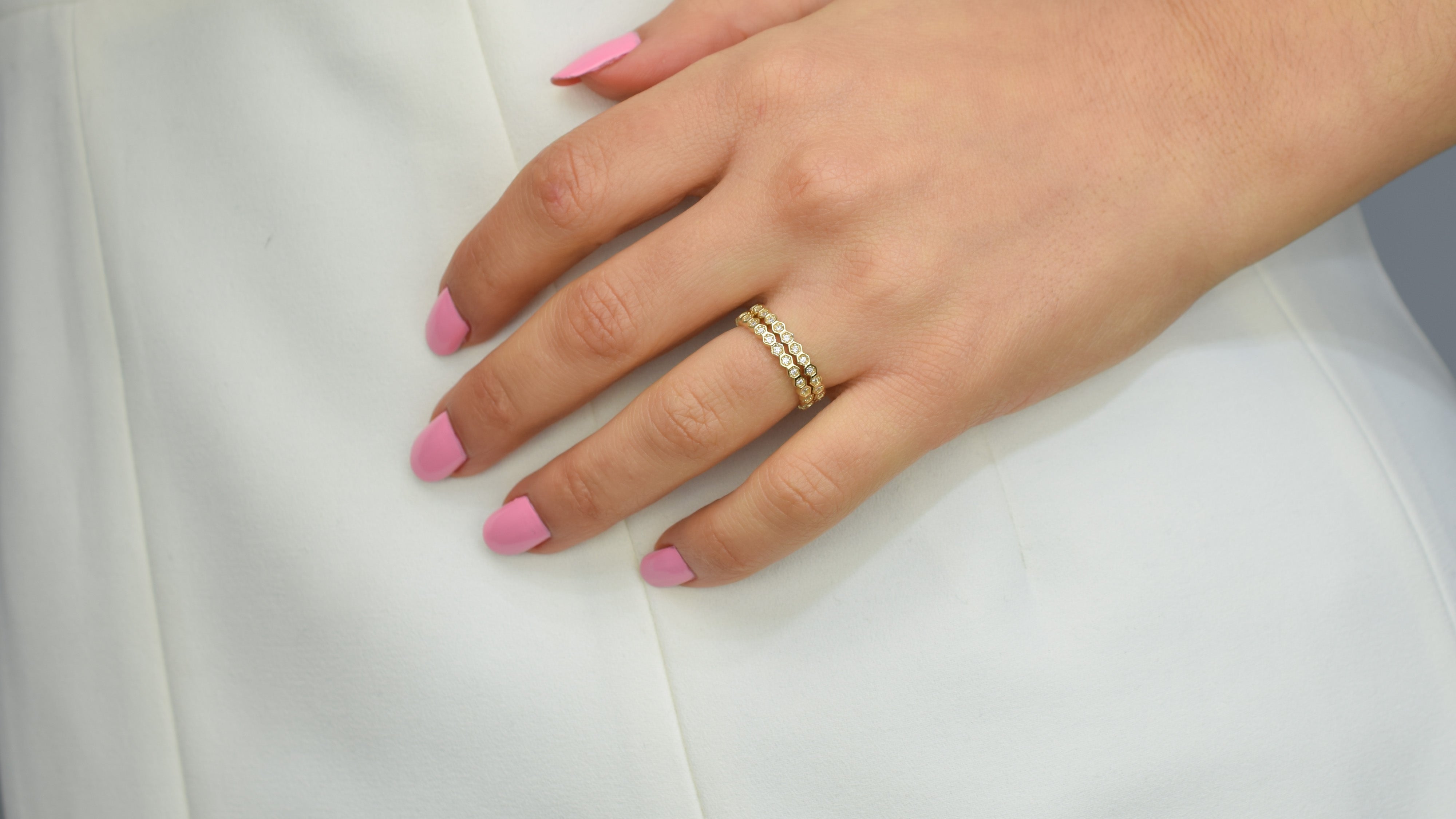 gouden honingraat aanschuifring, aanschuifring rosegoud, gouden ring honey, unieke ring, stapelring zilver, rosegoud aanschuifring