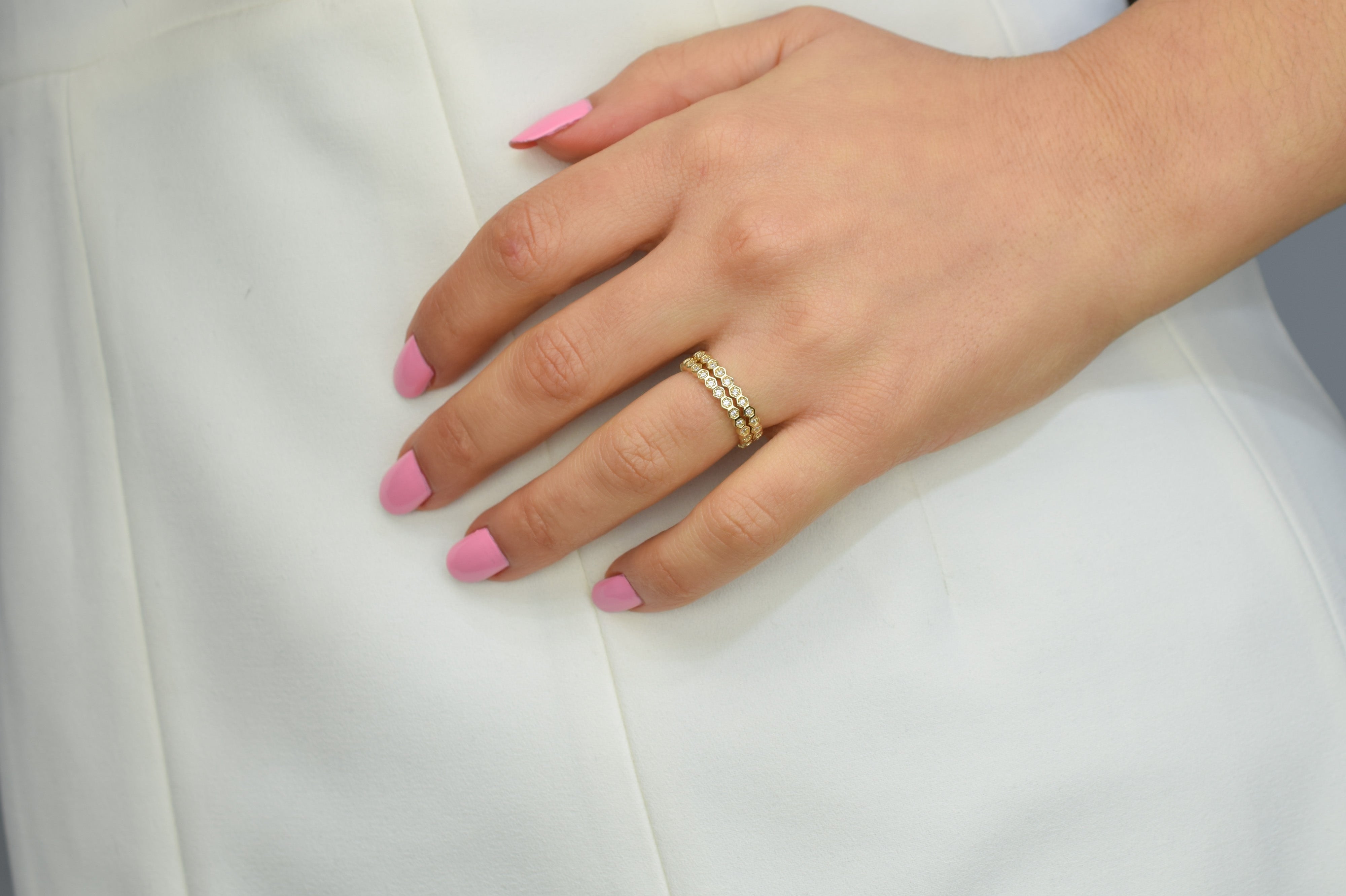 gouden honingraat aanschuifring, aanschuifring rosegoud, gouden ring honey, unieke ring, stapelring zilver, rosegoud aanschuifring