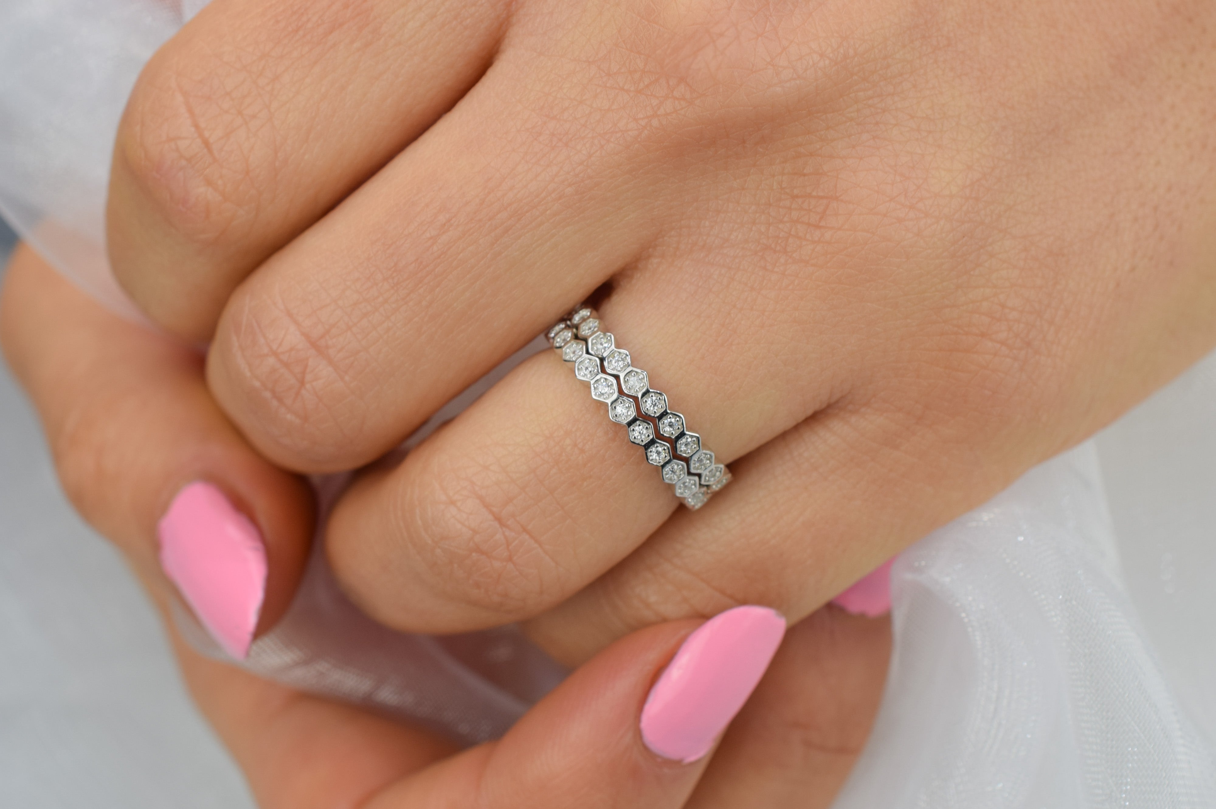 gouden honingraat aanschuifring, aanschuifring rosegoud, gouden ring honey, unieke ring, stapelring zilver, rosegoud aanschuifring