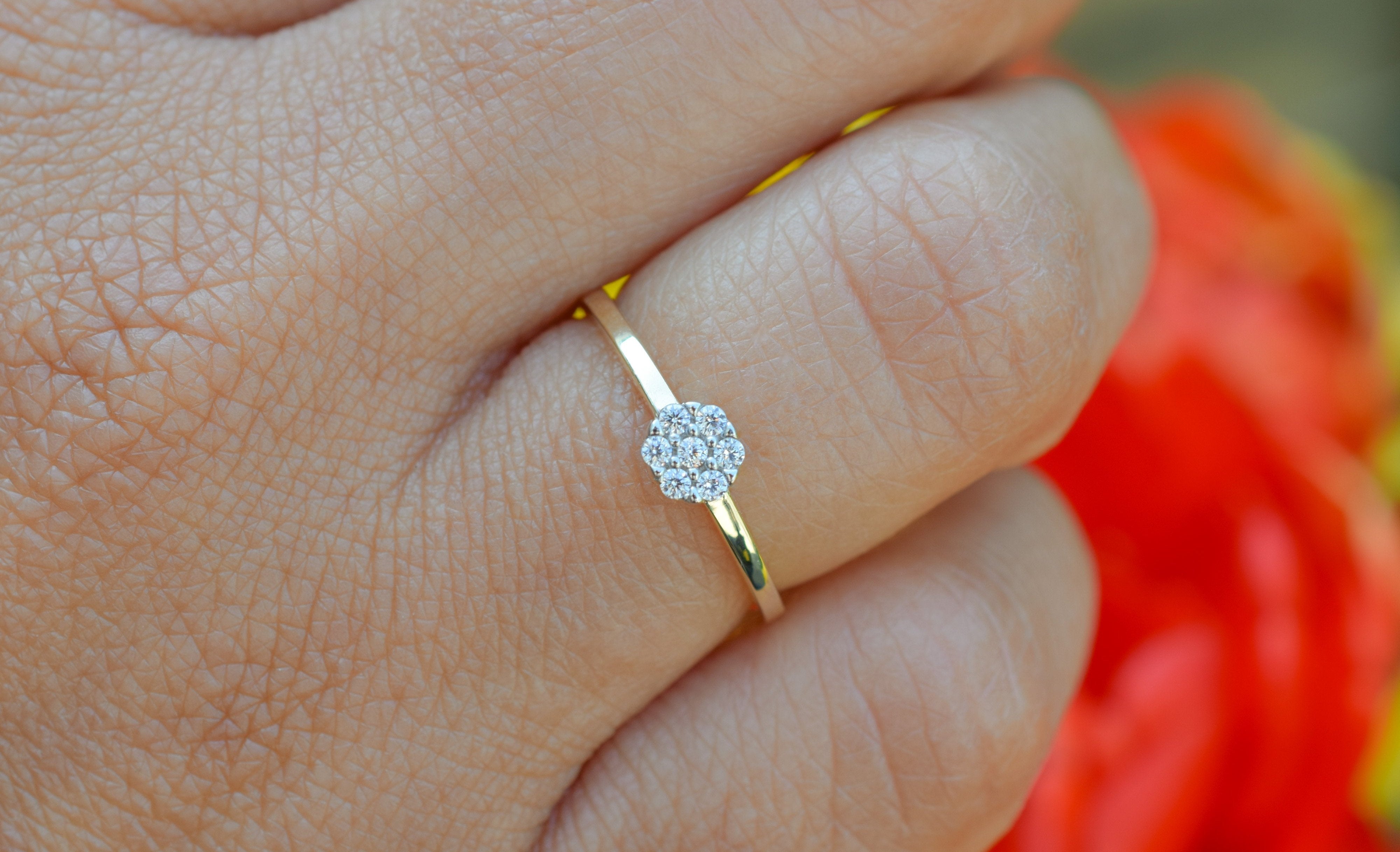 14k bloemen ring, ring met steen goud, gouden ring met stenen, 14 karaat stenen ring, gouden bloemen ring, 14k dames ring, verlovingsring goud, 14k gouden verlovingsring, gouden ring, gouden daisy ring