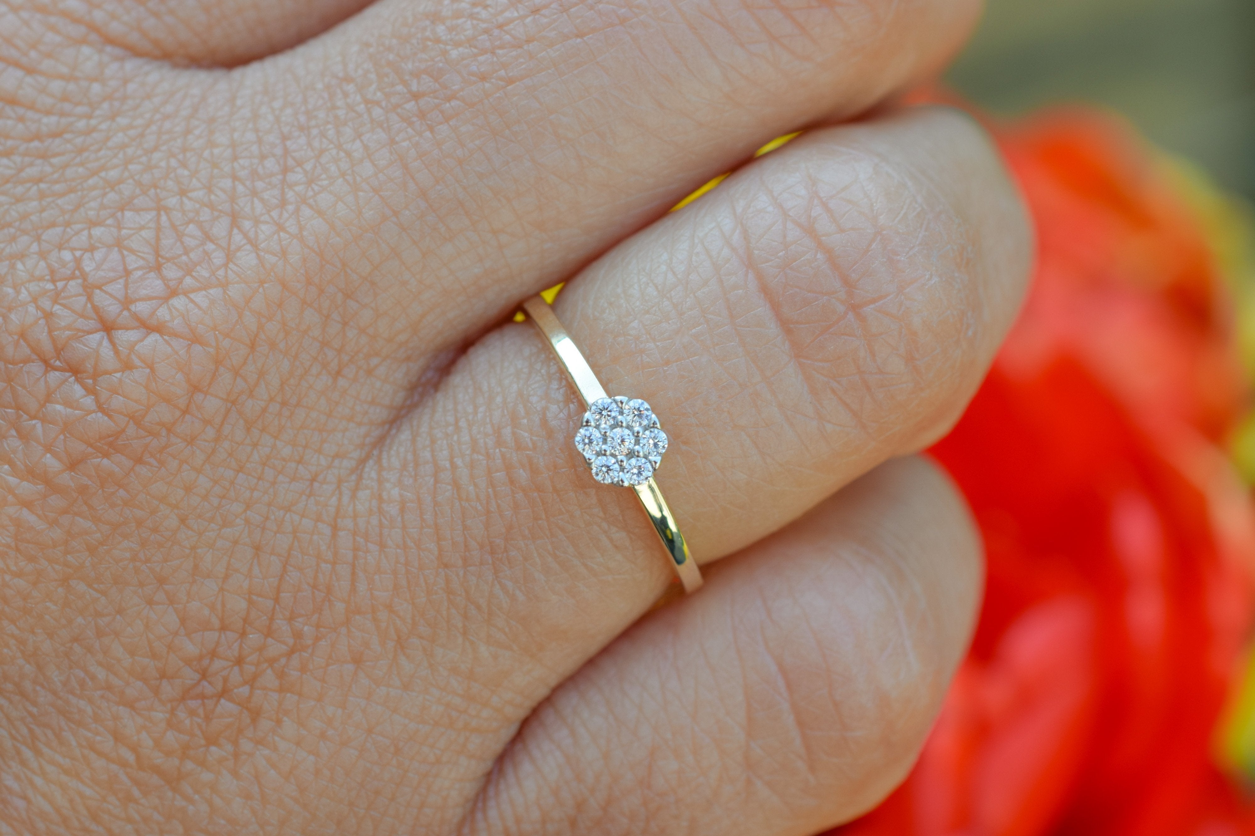 14k bloemen ring, ring met steen goud, gouden ring met stenen, 14 karaat stenen ring, gouden bloemen ring, 14k dames ring, verlovingsring goud, 14k gouden verlovingsring, gouden ring, gouden daisy ring
