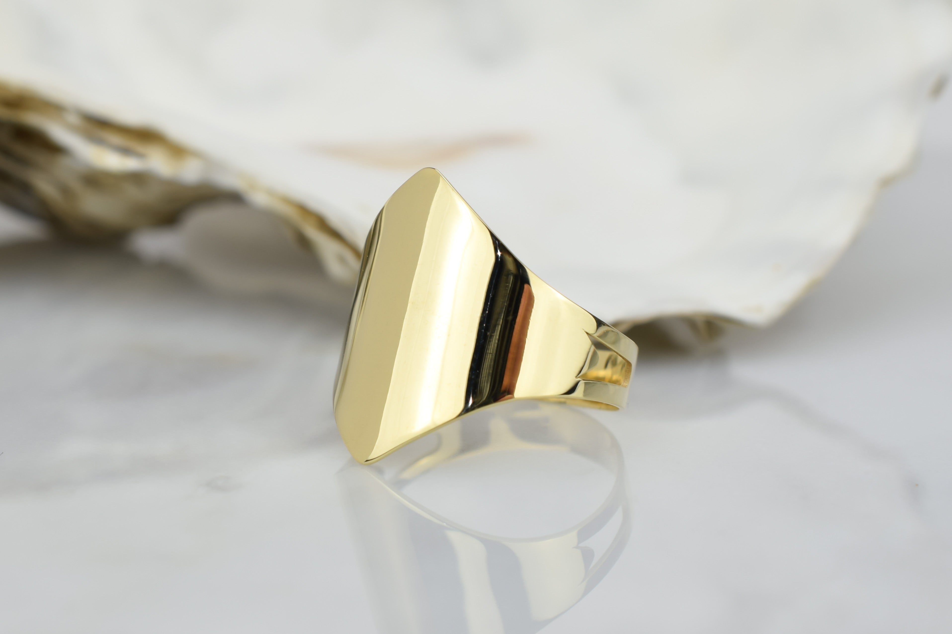 14k Vierkante Zegelring, Brede gouden ring, 14k Ring, Vrouwen Ring, Duim Ring, Statement Ring, Sieraden, Graveer Ring