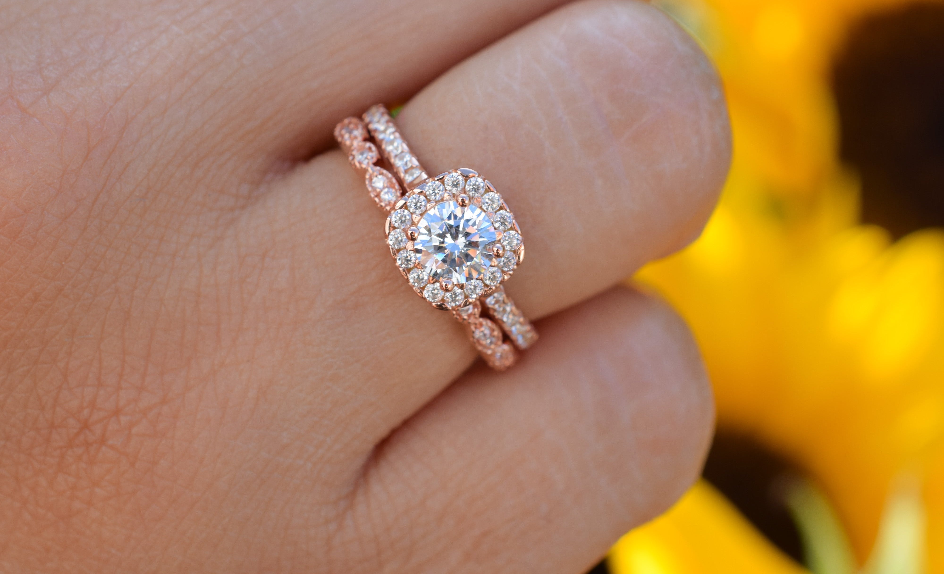 Ringset, Verlovingsring, trouwring, Halo ring, Zilveren ring, Gouden ringset, Solitaire ring, vriendschapsring, promise ring, Rose Gouden Ring, Art deco Ring