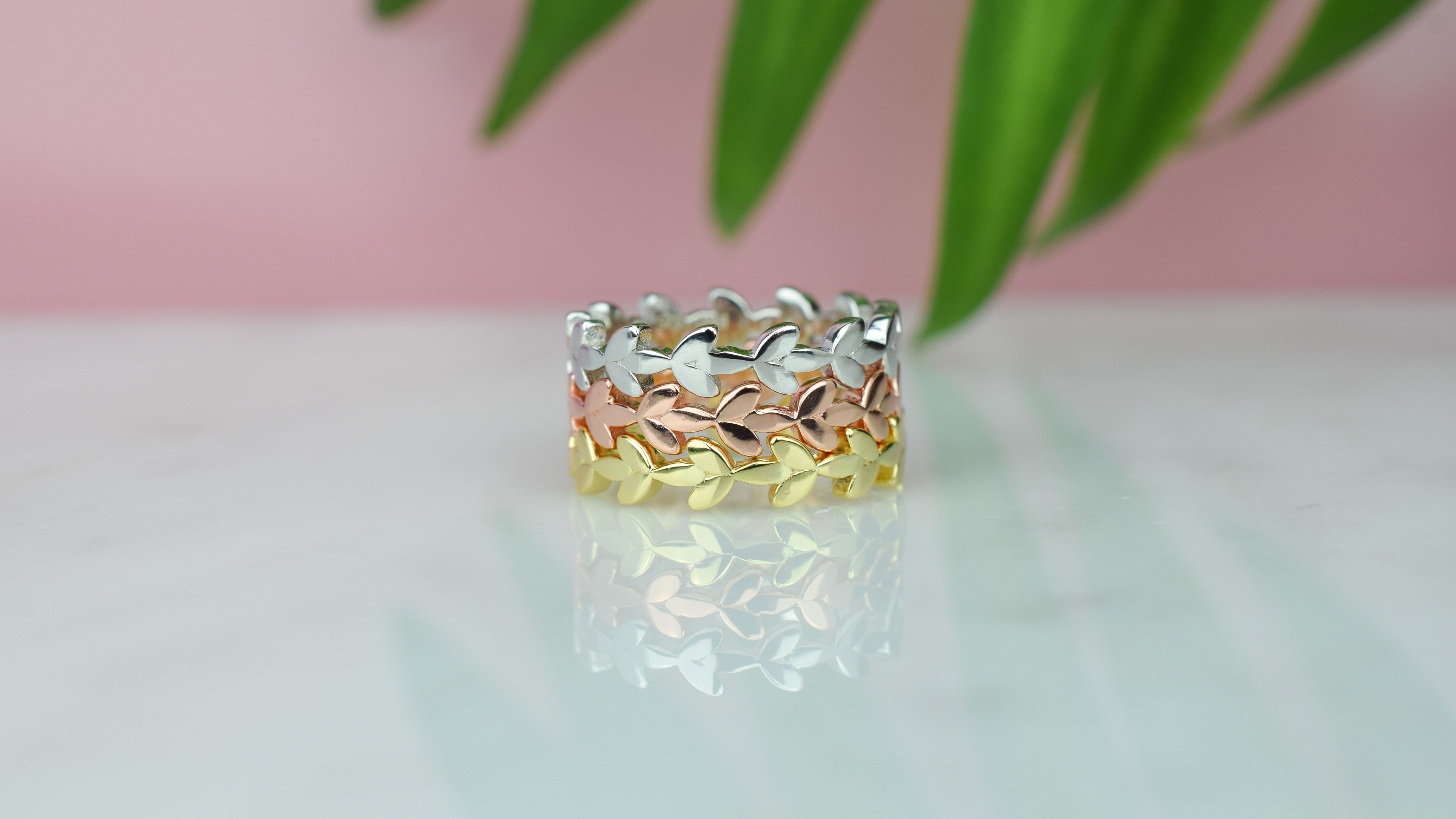 gouden leaf ring, blaadjes ring zilver, dames blaadjes ring rose goud, zilveren leaf ring voor dames, unieke ring voor dames, stapelring nature, nature ring, stapelring blaadjes