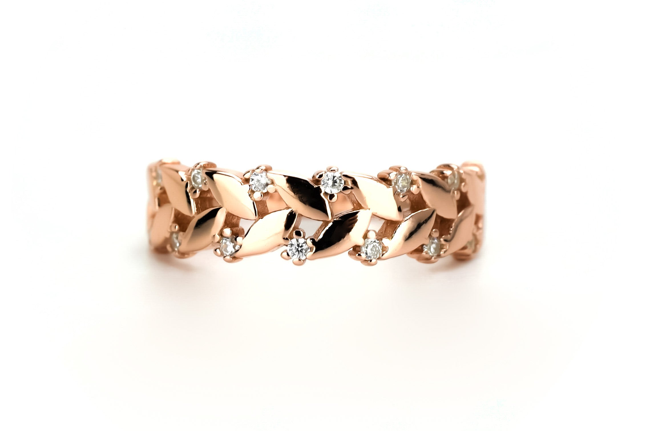 gouden statement ring, leaf ring goud, zilveren ring met blaadjes, blaadjes ring met stenen, blaadjes ring rose goud, gouden ring met blaadjes en stenen