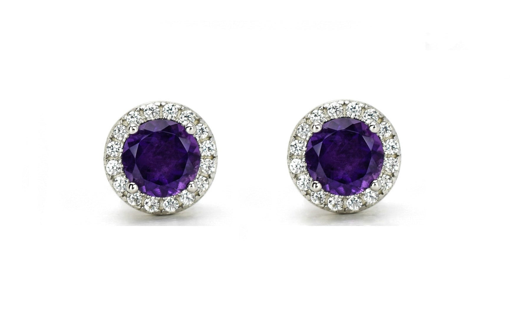 oorknoppen rond amethyst, paarse ronde oorbellen, amethyst paarse oorknoppen, halo oorbellen, kleine ronde oorbellen, birthstone oorbellen, geboortesteen oorbellen, gouden paarse oorbellen, rosegouden oorbellen, zilveren amethyst oorbellen