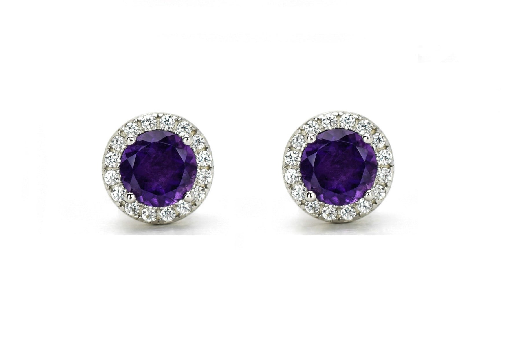 oorknoppen rond amethyst, paarse ronde oorbellen, amethyst paarse oorknoppen, halo oorbellen, kleine ronde oorbellen, birthstone oorbellen, geboortesteen oorbellen, gouden paarse oorbellen, rosegouden oorbellen, zilveren amethyst oorbellen