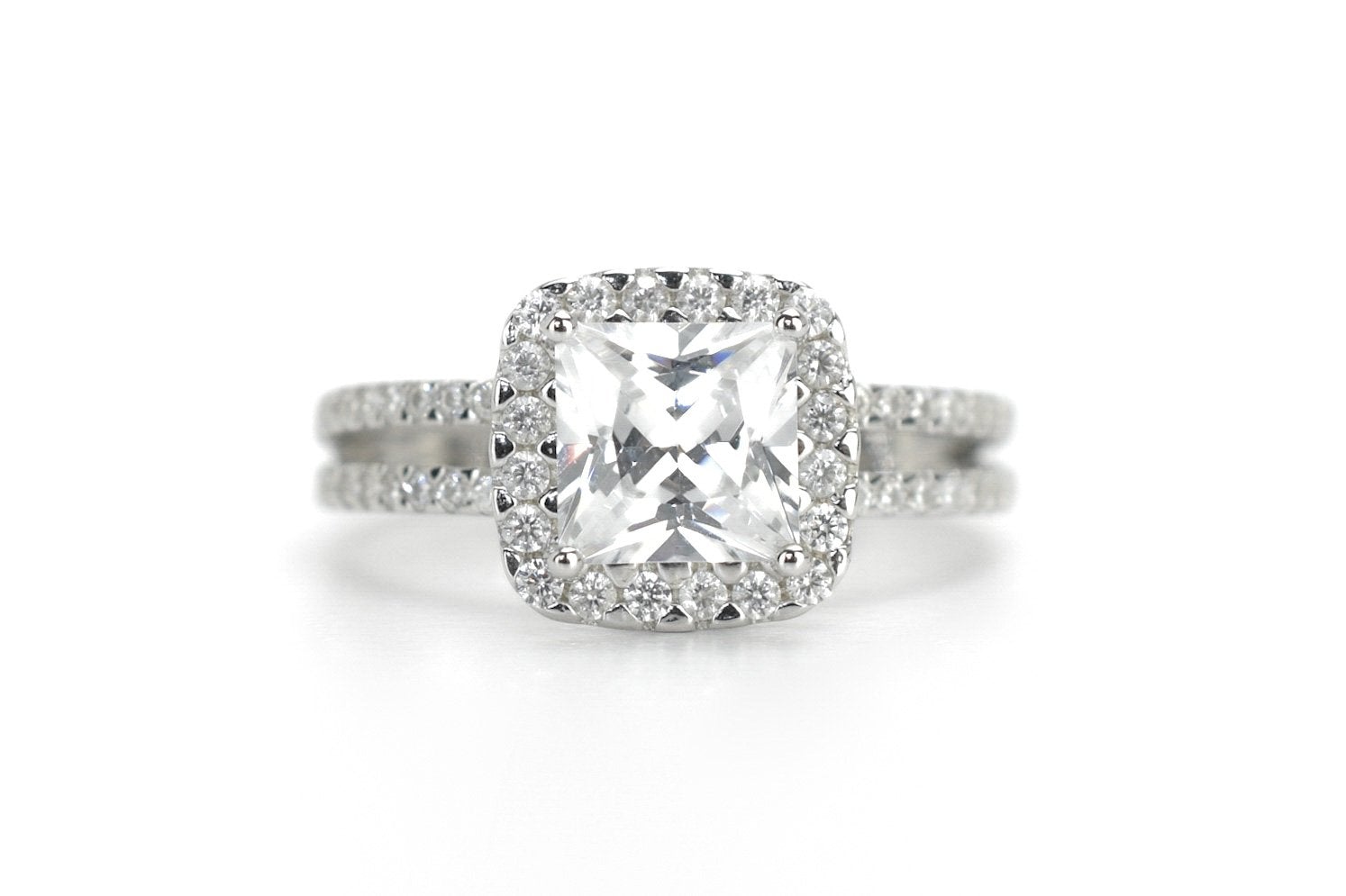 rose goud ring, dubbele rose ring, 18k rose ring, dubbele ring rosegoud, prinsesgeslepen ring, grote steen ring, vierkante steen, velovingsring, zilveren verlovigsring