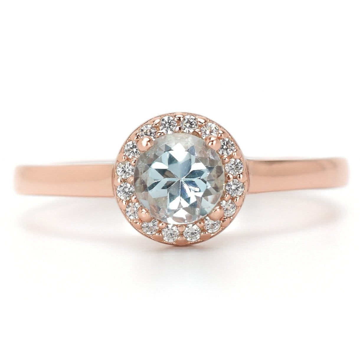 blauwe topaas ring, 18k gouden topaas ring, verlovingsring, halo ring, halo topaas ring,