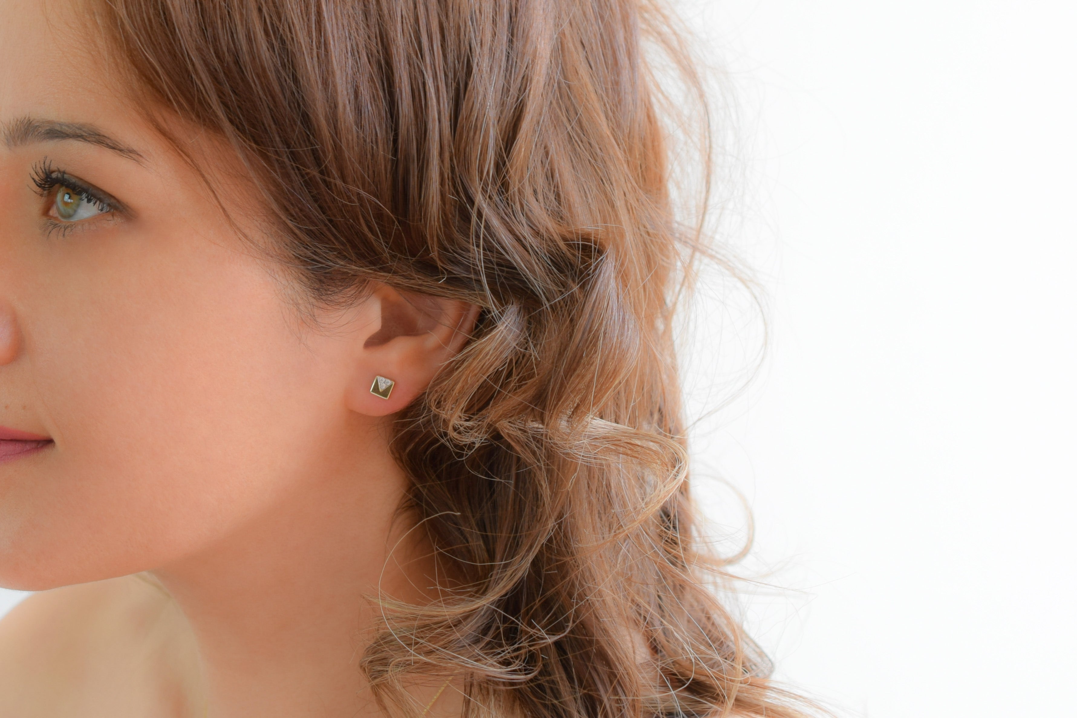 gouden vierkante oorbellen, 14k oorbellen, vierkante gouden oorbellen, vierkante oorbellen met stenen, 14k gouden dames oorbellen