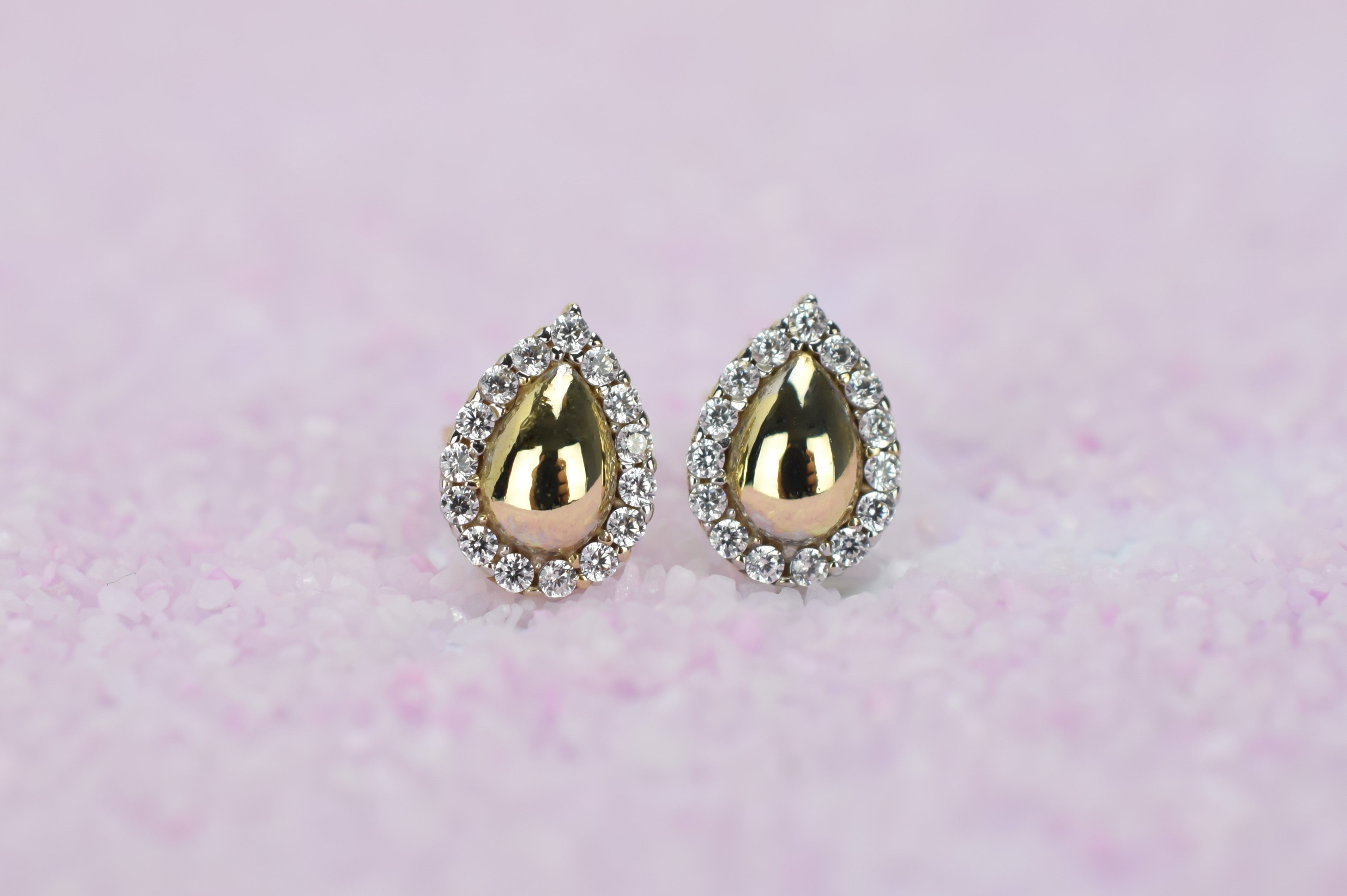 14k peer oorbellen, gouden oorbellen met stenen, 14 karaat druppel oorbellen, oorbellen met stenen, 14k oorbellen peer met stenen, halo oorbellen goud