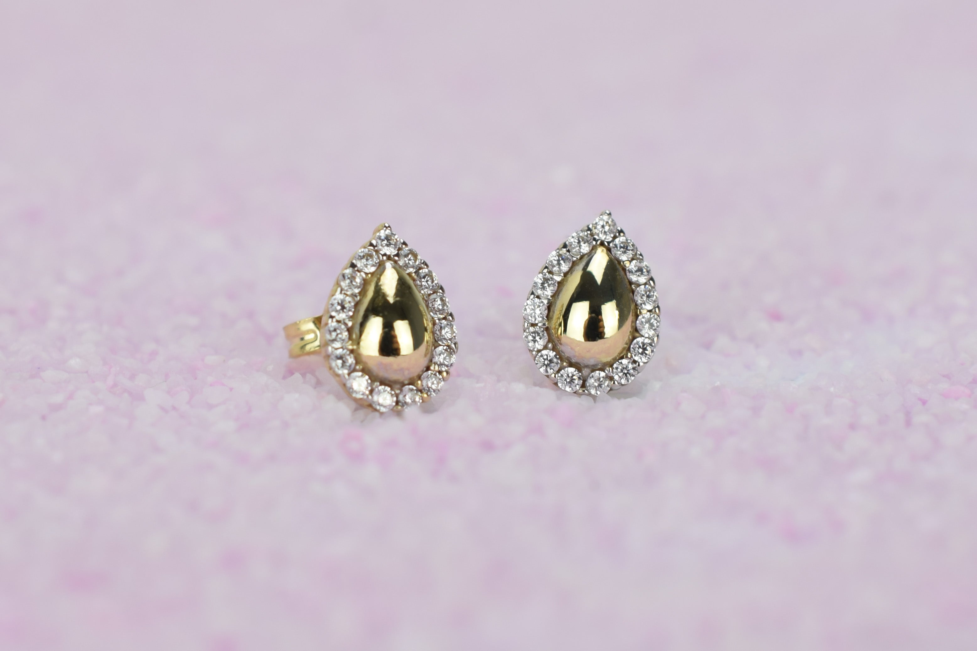 14k peer oorbellen, gouden oorbellen met stenen, 14 karaat druppel oorbellen, oorbellen met stenen, 14k oorbellen peer met stenen, halo oorbellen goud