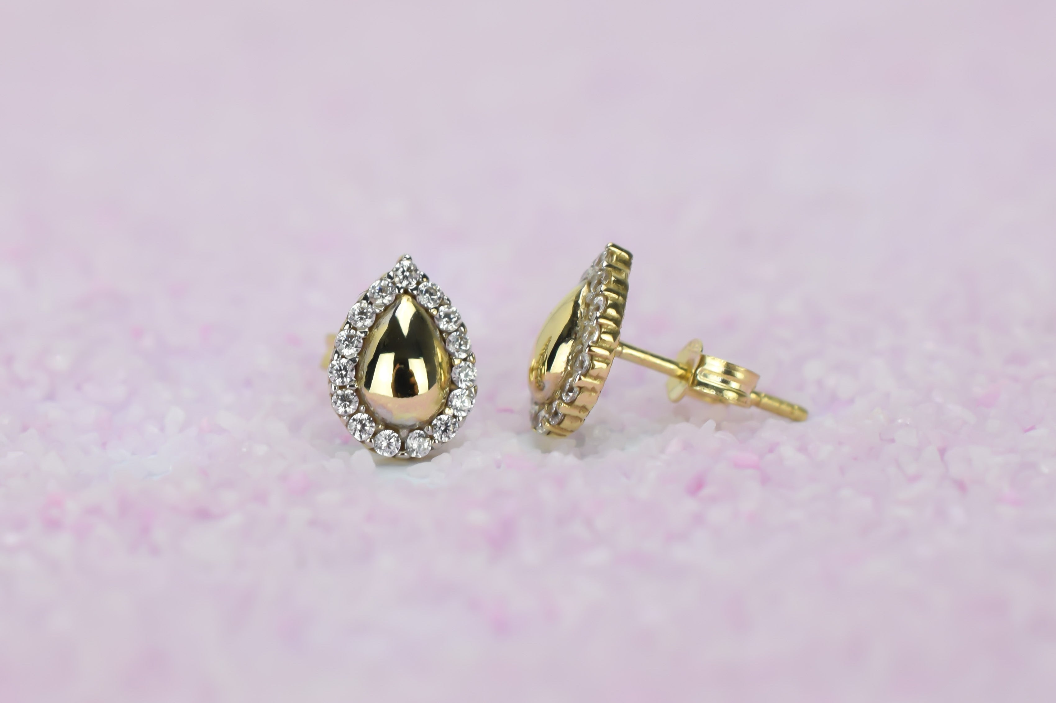 14k peer oorbellen, gouden oorbellen met stenen, 14 karaat druppel oorbellen, oorbellen met stenen, 14k oorbellen peer met stenen, halo oorbellen goud