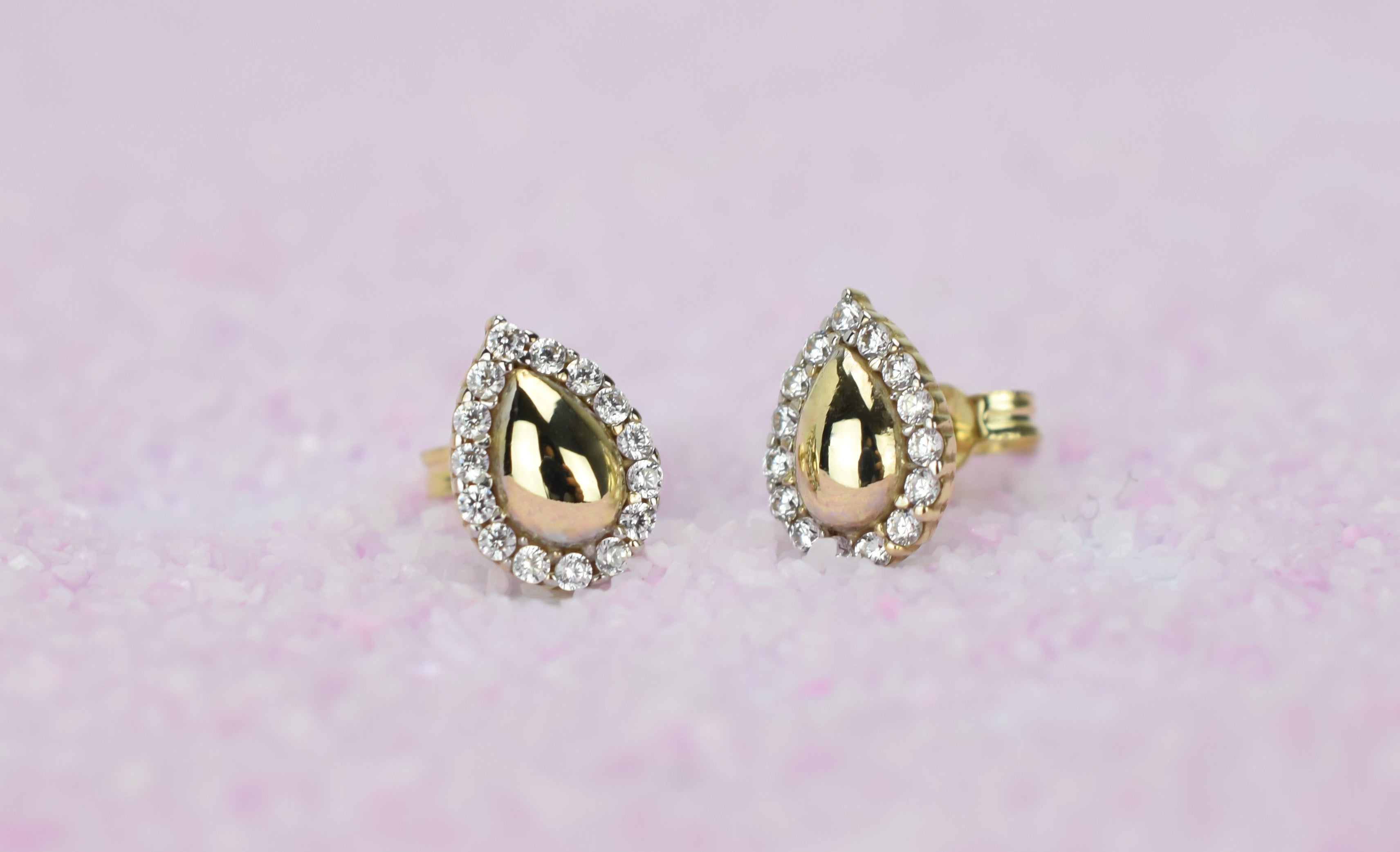 14k peer oorbellen, gouden oorbellen met stenen, 14 karaat druppel oorbellen, oorbellen met stenen, 14k oorbellen peer met stenen, halo oorbellen goud