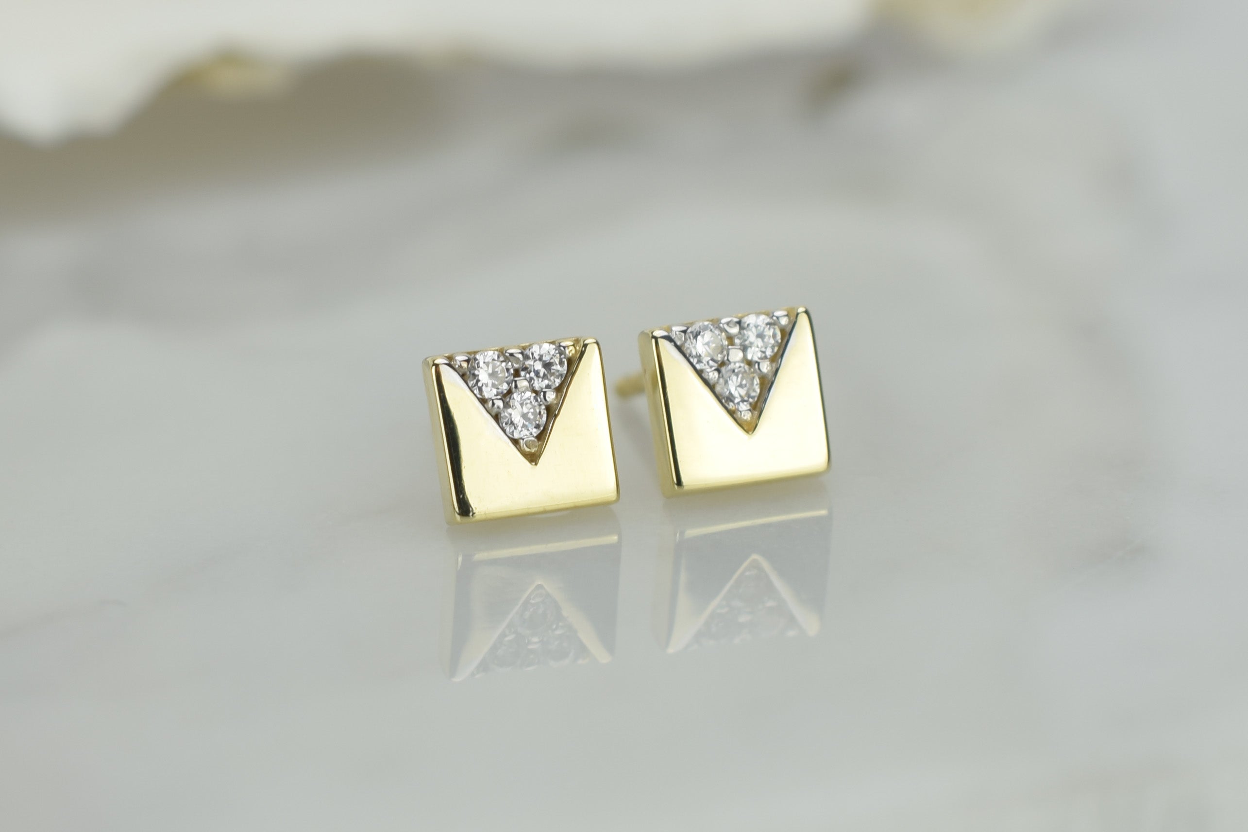 gouden vierkante oorbellen, 14k oorbellen, vierkante gouden oorbellen, vierkante oorbellen met stenen, 14k gouden dames oorbellen