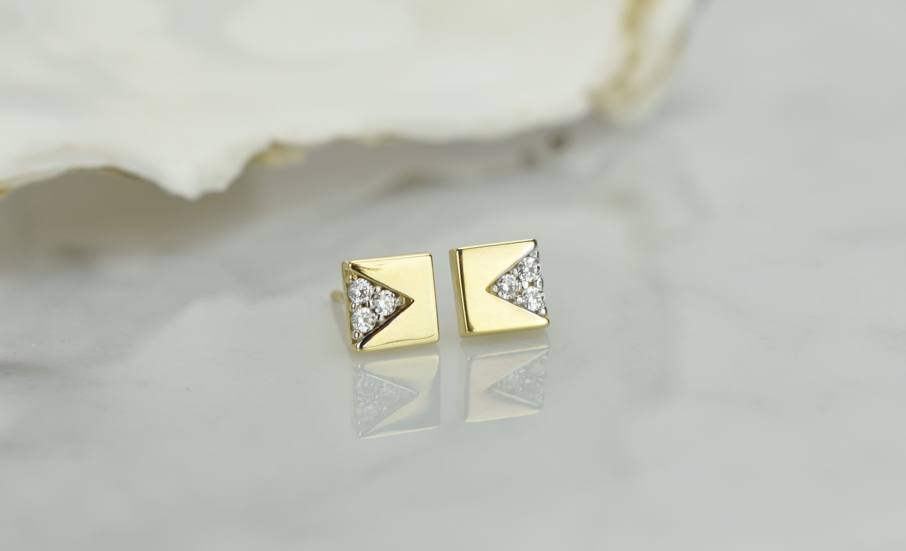 gouden vierkante oorbellen, 14k oorbellen, vierkante gouden oorbellen, vierkante oorbellen met stenen, 14k gouden dames oorbellen