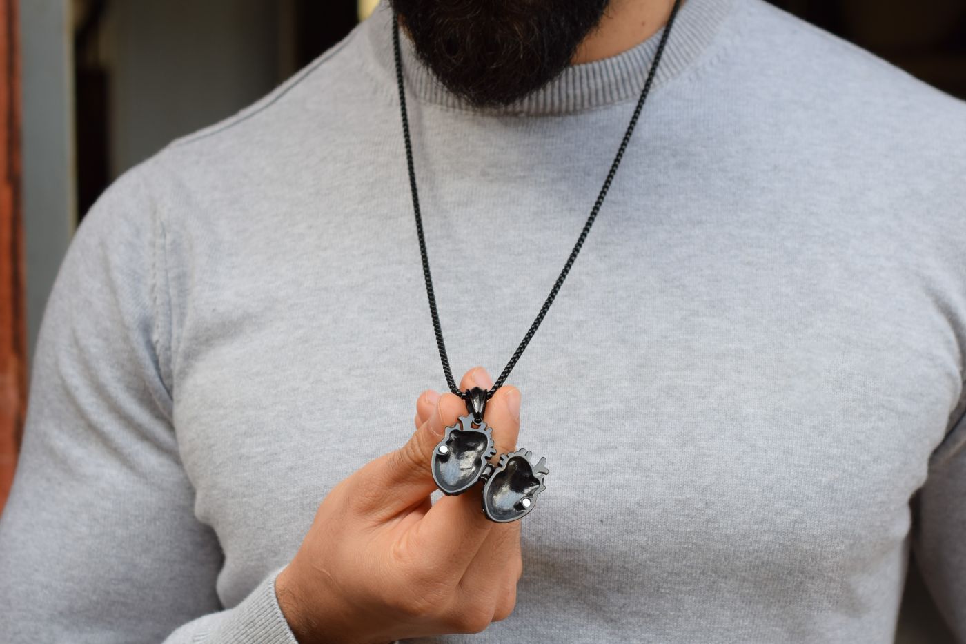 Medaillon hart ketting, ketting voo rmannen, zilveren ketting voor mannen, Medaillon hart voo rmannen, Medaillon ketting mannen, zwarte ketting voor mannen