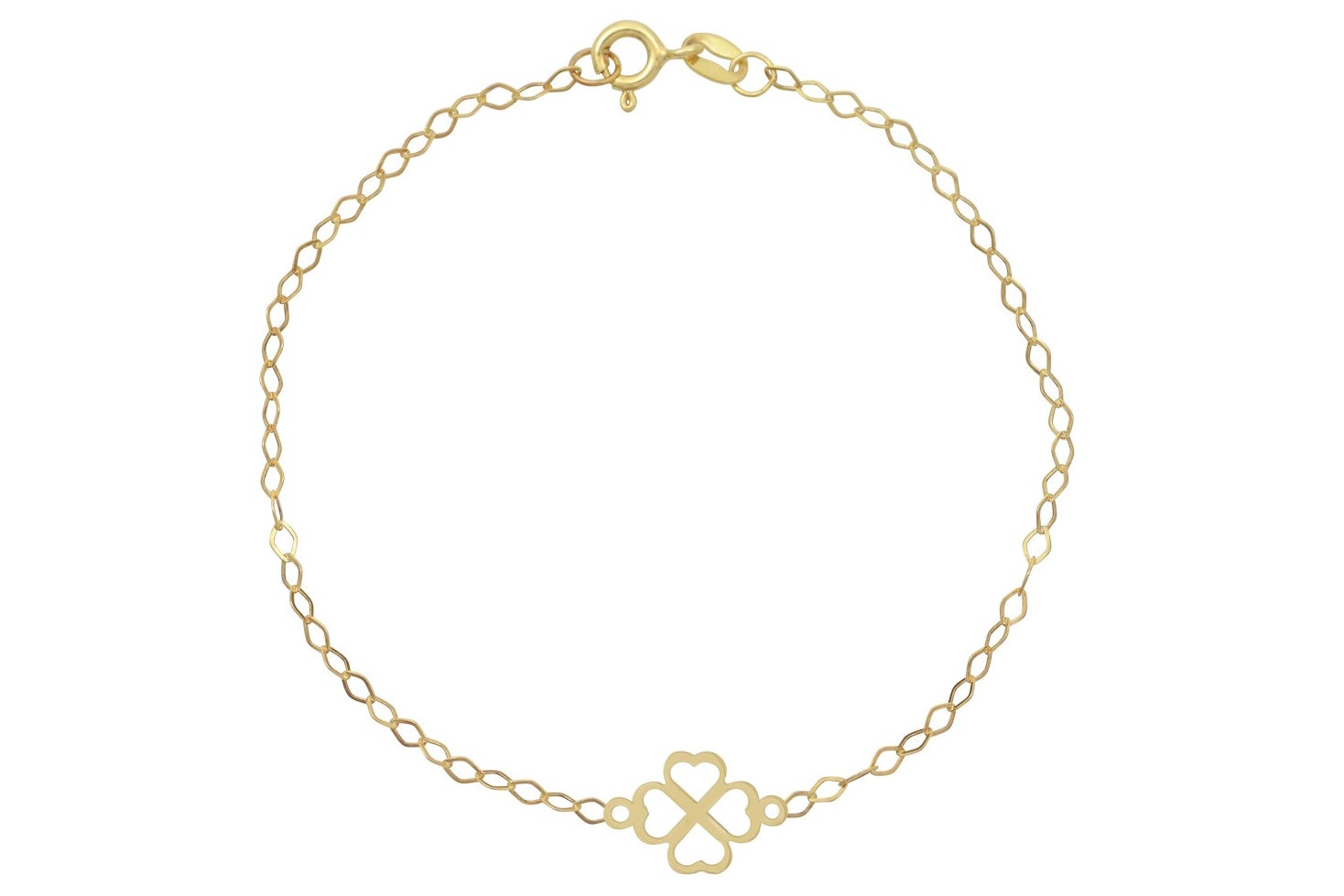 14 karaat klaver armbandje, armband klaver goud, gouden klaver armband, dames klaver armband, 14 karaat gouden schakel armband, schakelarmband met klaver bedel, moeder kind armband goud