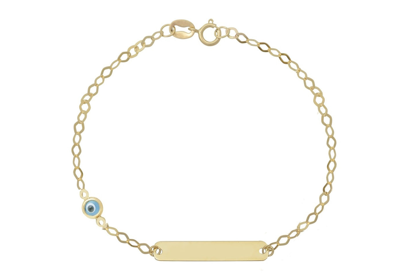 14 karaat naamplaatje armband, armband goud voor kinderen, baby armband blauwe oog, blauwe oog kinder armband, blauwe oog gouden armband, 14 karaat armband met blauwe oog