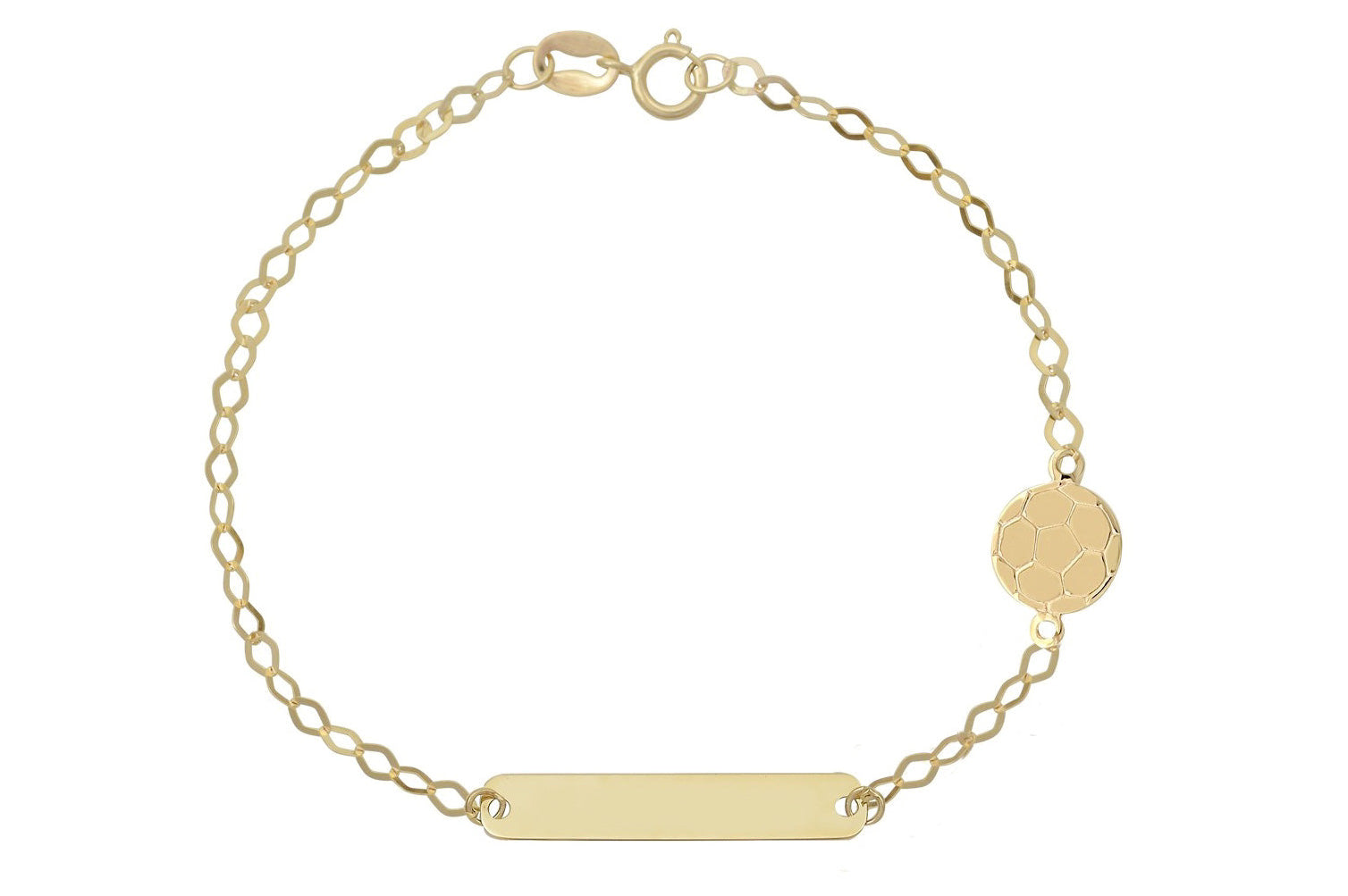 Gouden naamplaatje armband, voetbal armband, 14k armband voor kinderen, gouden armband met voetbal en graveerplaatje, baby armband goud, 14k armband graveerplaatje, voetbal armband goud