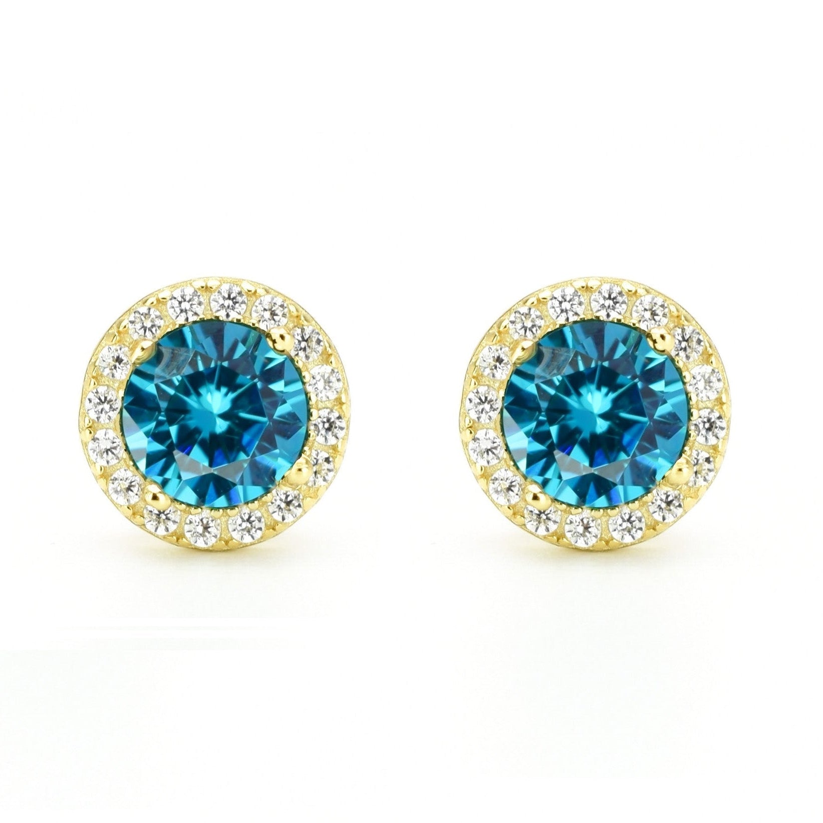 Aquamarijn soorbellen, oorbellen aquamarijn goud, zilveren aquamarijn oorbellen, blauwe oorbellen, ronde oorsieraden, aquamarijn sieraden, birthstone oorbellen, geboortesteen oorbellen maart, natturstenen aquamarijn, halo oorbellen, aquamarijn rosegoud oorbellen