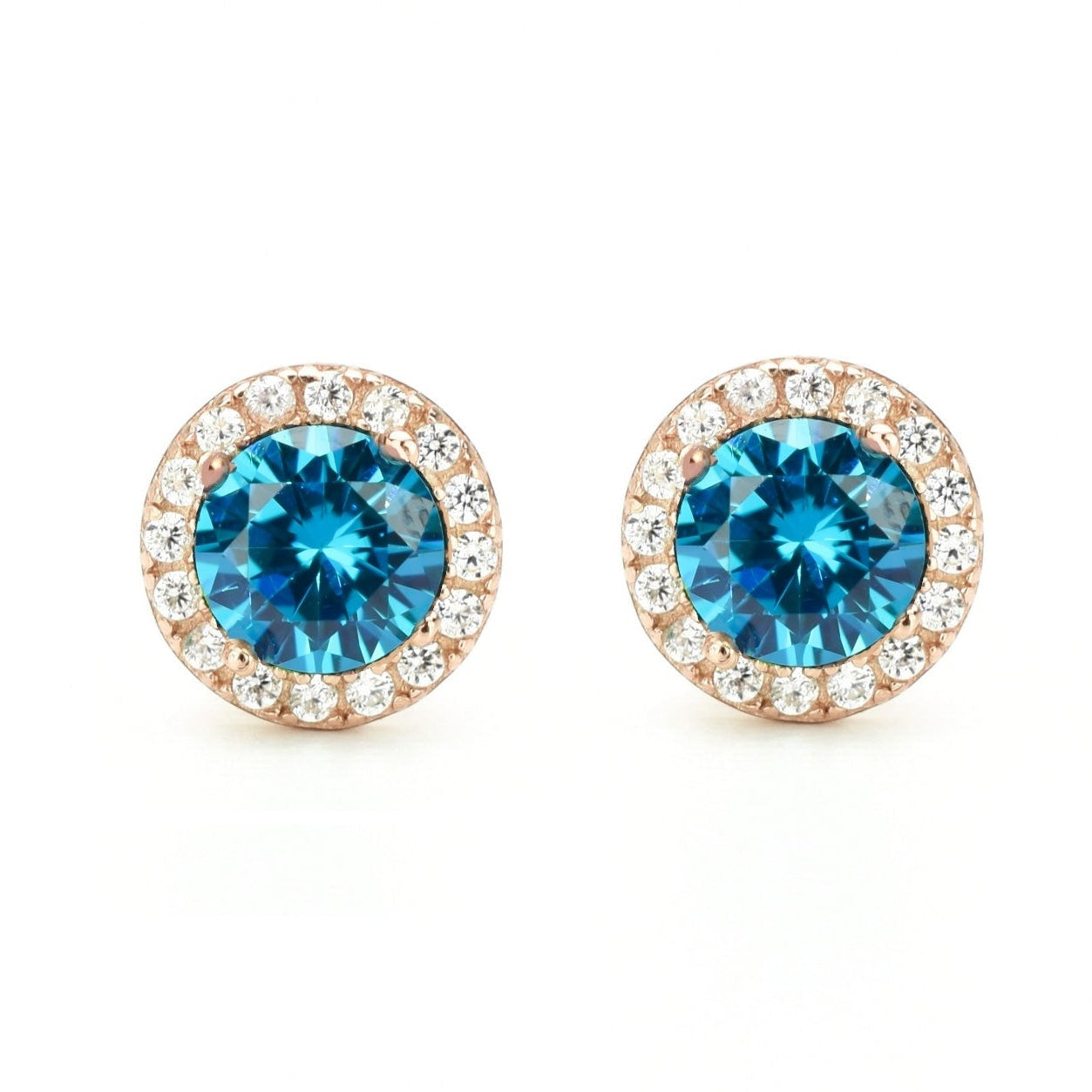 Aquamarijn soorbellen, oorbellen aquamarijn goud, zilveren aquamarijn oorbellen, blauwe oorbellen, ronde oorsieraden, aquamarijn sieraden, birthstone oorbellen, geboortesteen oorbellen maart, natturstenen aquamarijn, halo oorbellen, aquamarijn rosegoud oorbellen