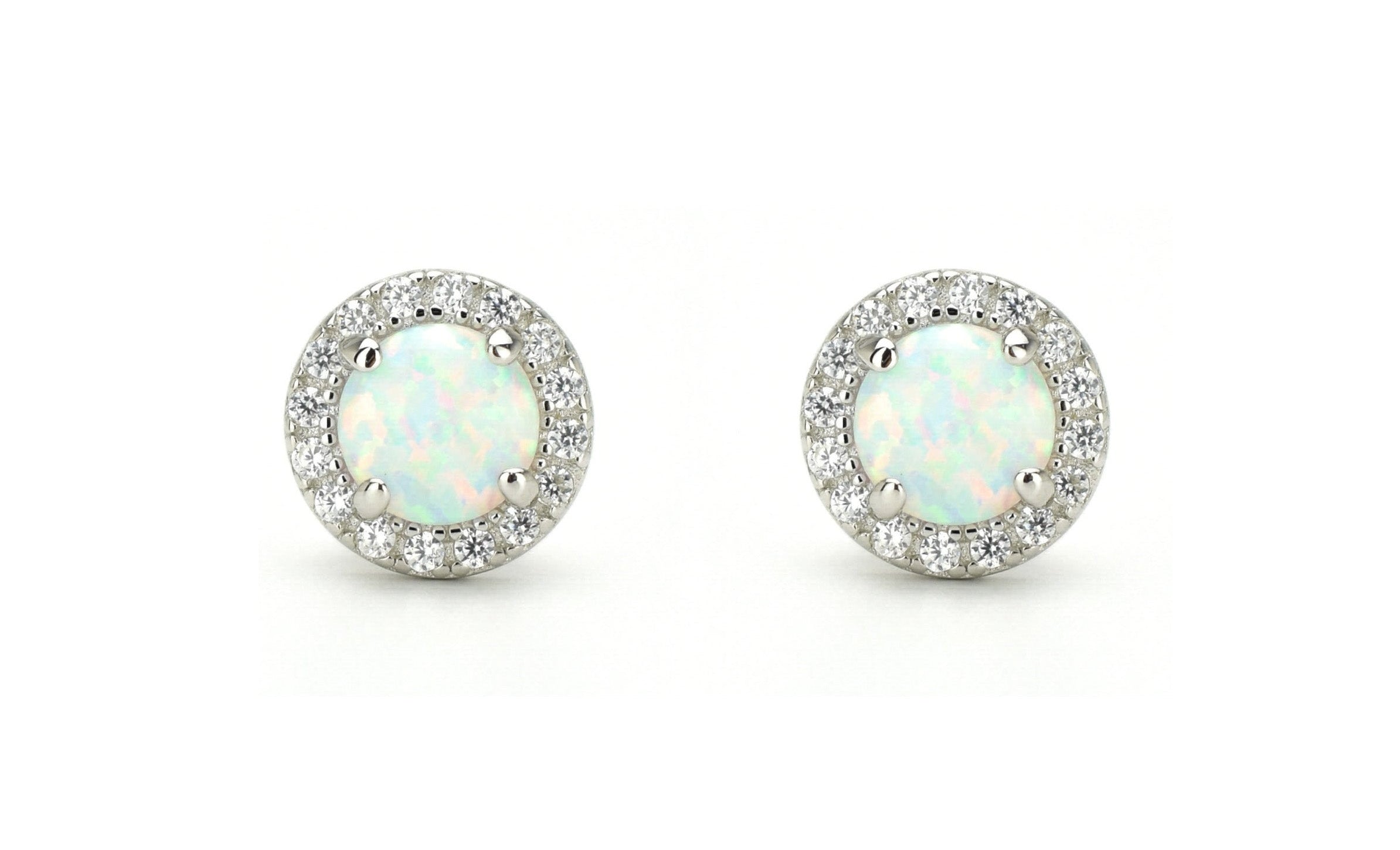 Opaal oorbellen gouden opaal oorbellen, opaal zilveren oorbellen, rosegouden opaal oorbellen, ronde opaal oorbellen, witte stenen oorbellen, birthstone opal, geboortesteen oorbellen, sieraden opaal, oktober sieraden, opaal ronde oorknoppen