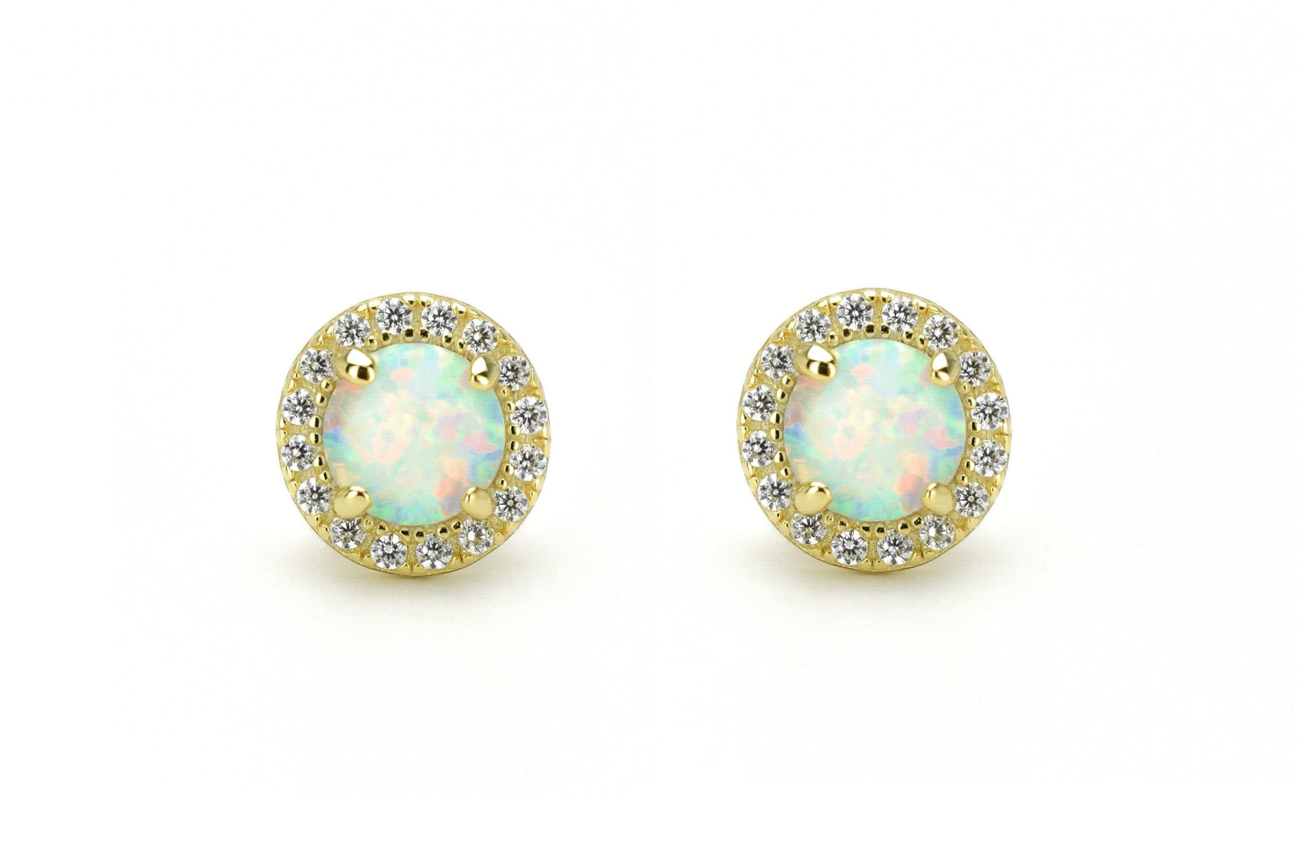 Opaal oorbellen gouden opaal oorbellen, opaal zilveren oorbellen, rosegouden opaal oorbellen, ronde opaal oorbellen, witte stenen oorbellen, birthstone opal, geboortesteen oorbellen, sieraden opaal, oktober sieraden, opaal ronde oorknoppen