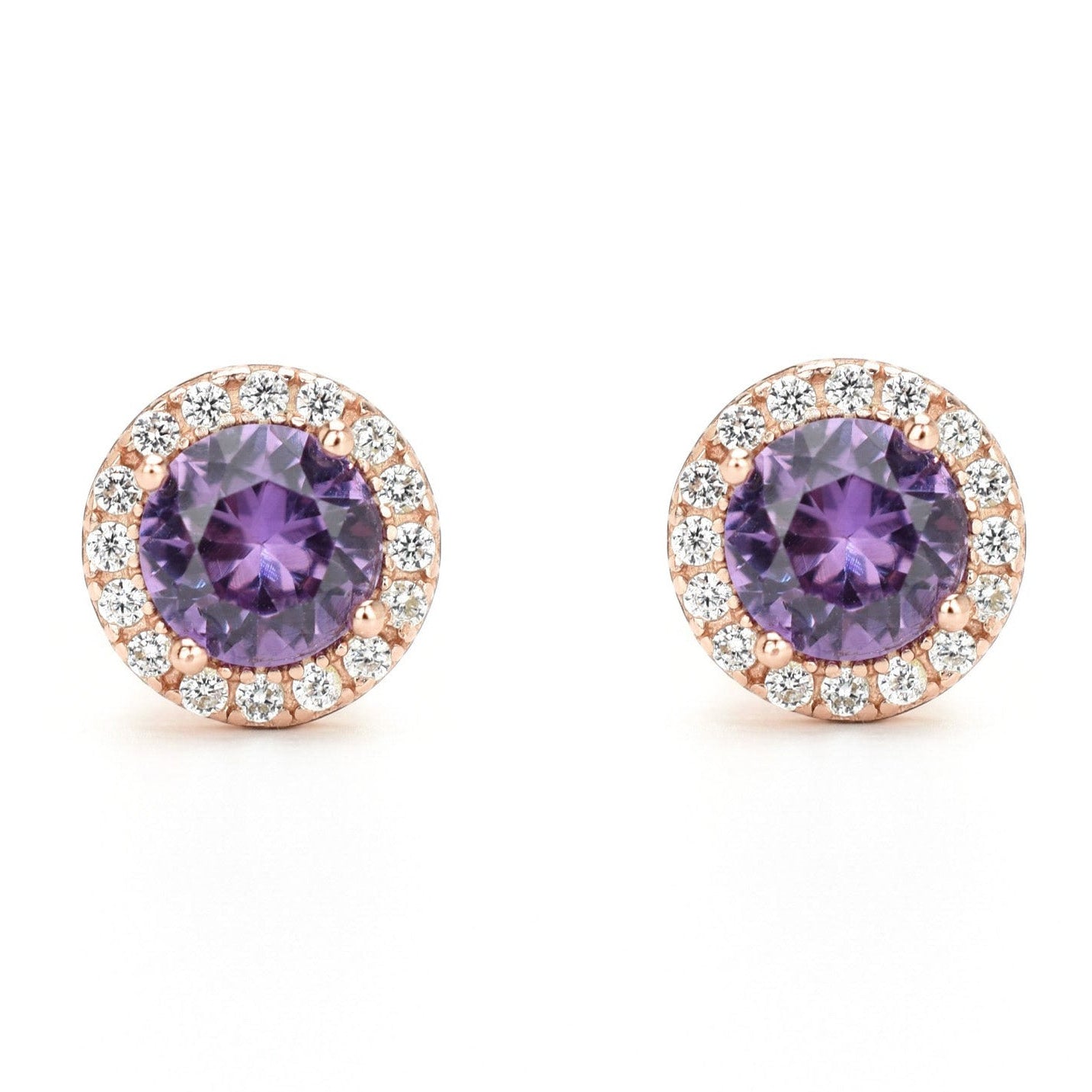 Alexandriet oorbellen, gouden alexandriet sieraden, paarse oorbellen, zilveren ronde alexandriet oorbellen, natuurstenen oorbellen, birhstone oorbellen, rosegouden oorsieraden, bemy jewels, verona, oorbellen geboortesteen, juni geboortesteen, oorknoppen alexandriet