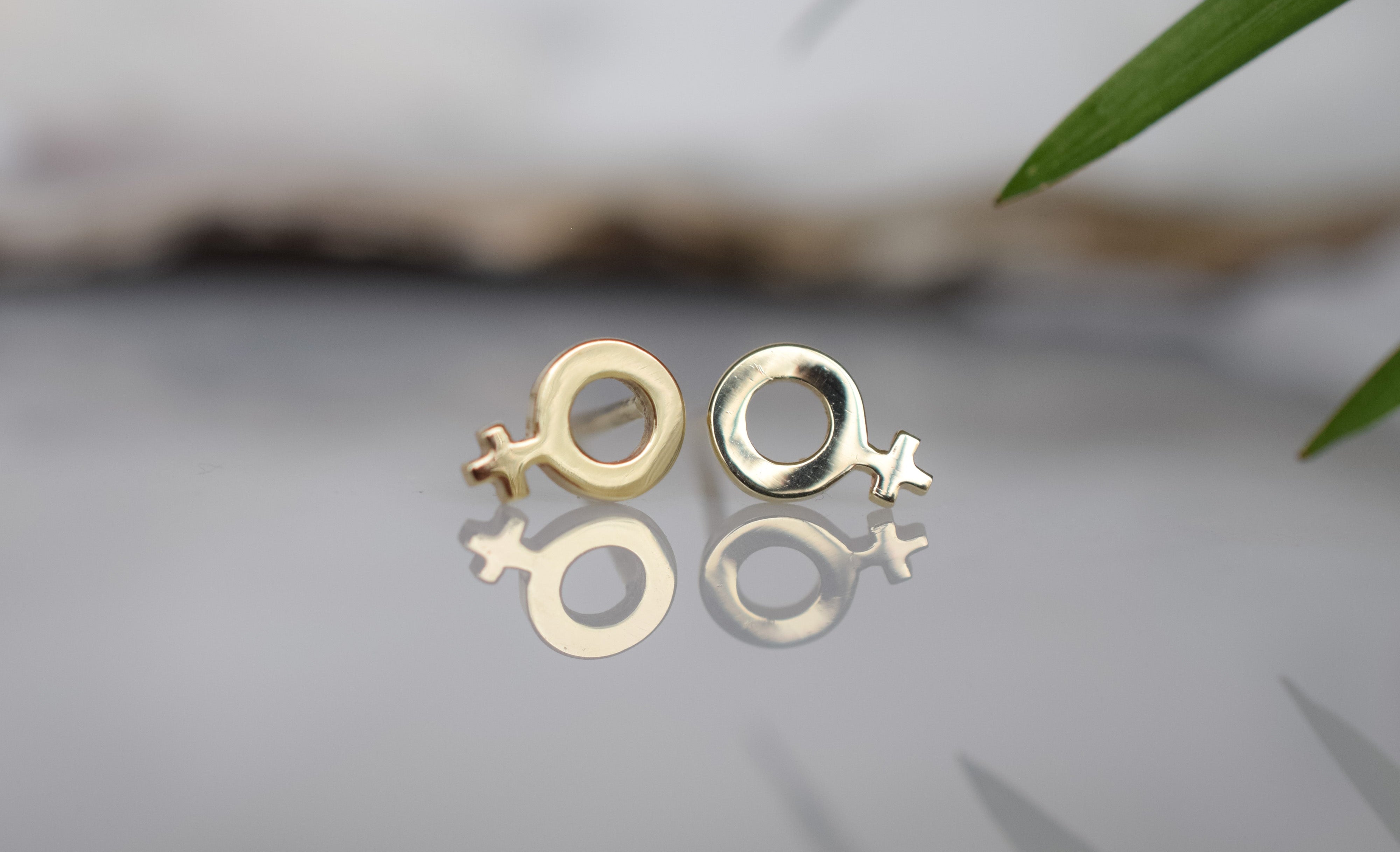 gouden oorknoppen venus, dames oorbellen goud, 14 karaat oorbellen vrouwenteken, vrouwenteken gouden oorbellen, vrouwenteken gouden oorbellen