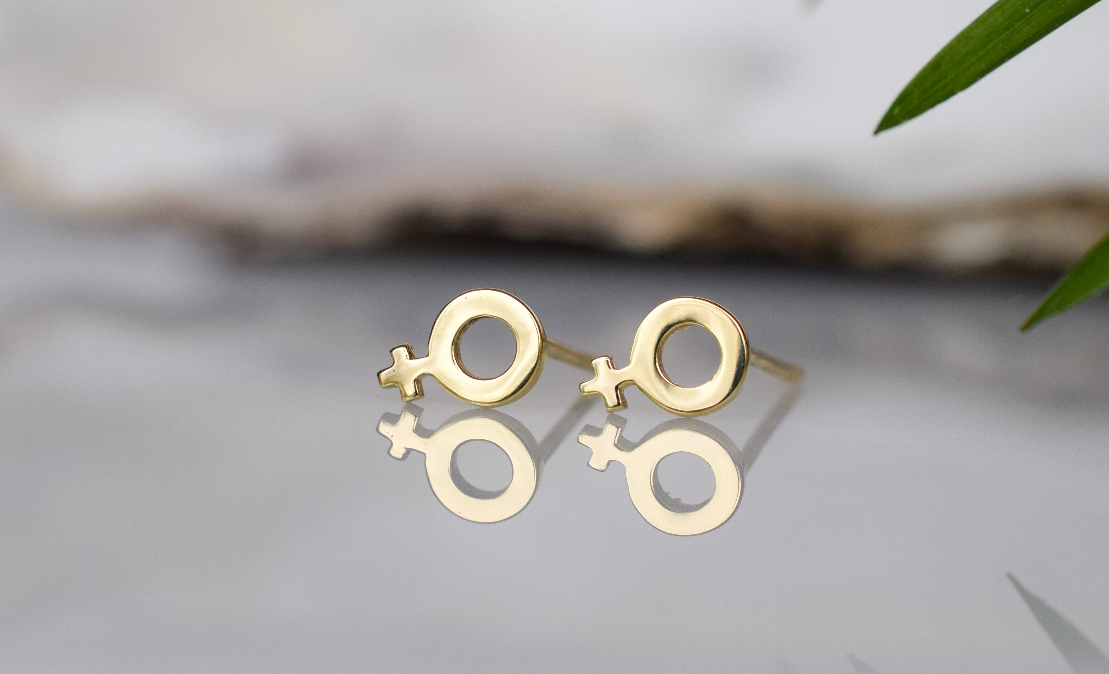 gouden oorknoppen venus, dames oorbellen goud, 14 karaat oorbellen vrouwenteken, vrouwenteken gouden oorbellen, vrouwenteken gouden oorbellen