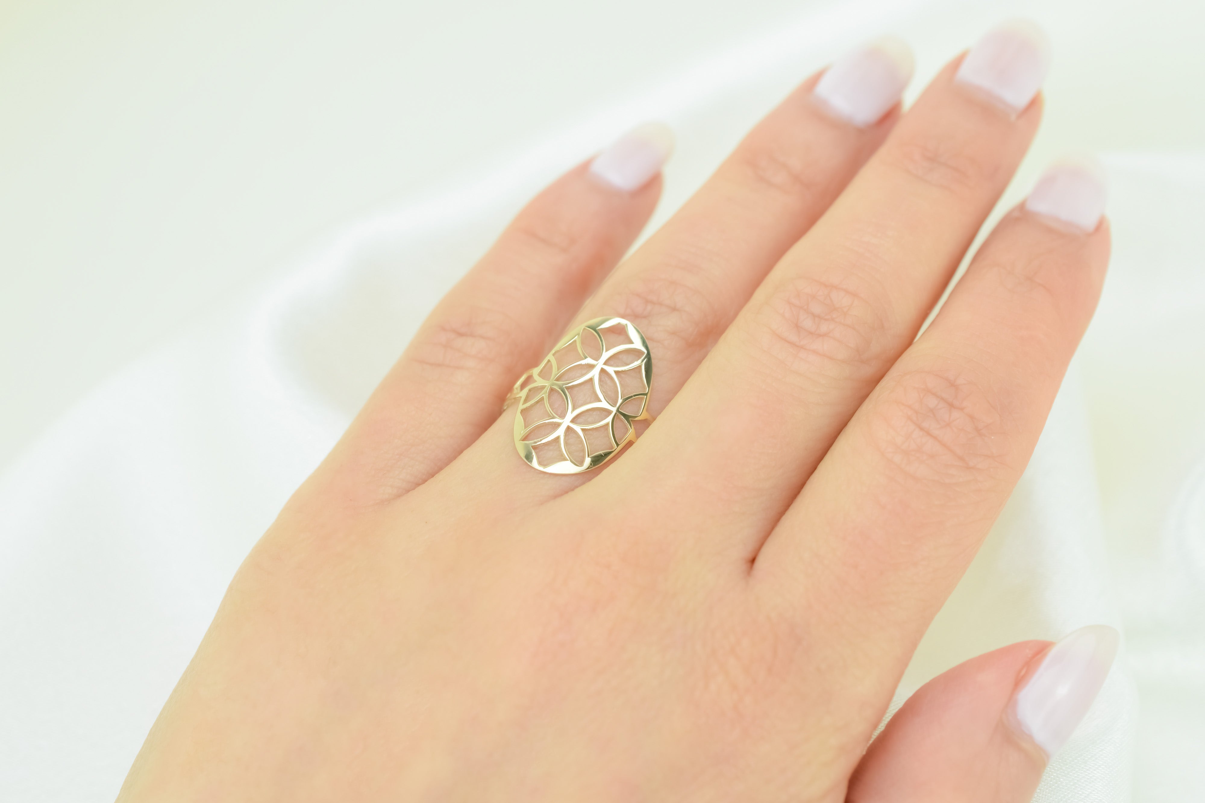 14k Gouden Ring, Brede Ring, Statement Ring, Zegelring, Gouden Zegel Ring, Ovale Ring, Bloemen Ring, Sieraden