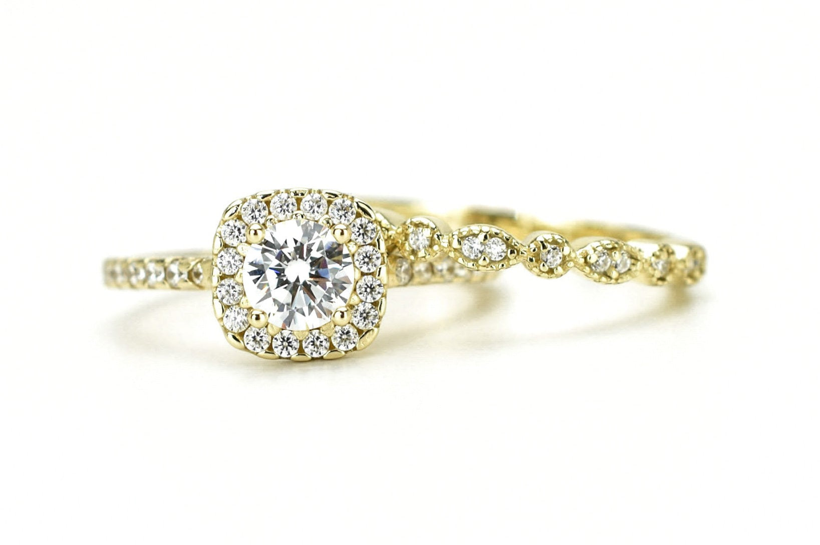 Ringset, Verlovingsring, trouwring, Halo ring, Zilveren ring, Gouden ringset, Solitaire ring, vriendschapsring, promise ring, Rose Gouden Ring, Art deco Ring