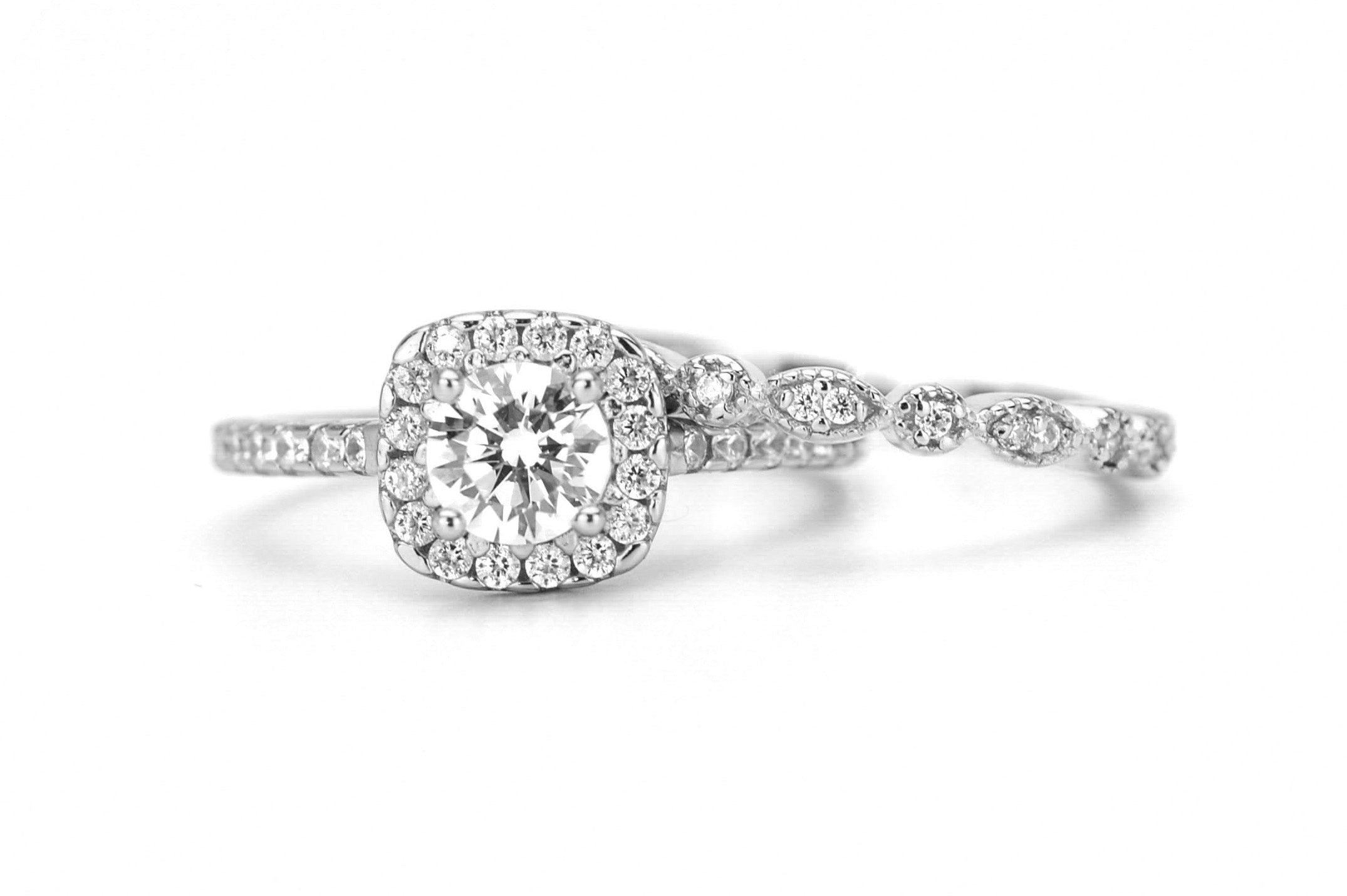 Ringset, Verlovingsring, trouwring, Halo ring, Zilveren ring, Gouden ringset, Solitaire ring, vriendschapsring, promise ring, Rose Gouden Ring, Art deco Ring