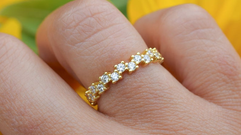 gouden ring, 18k goud, ring ban, stapel ring, half eternity ring, verlovingsring, aanschuif ring goud