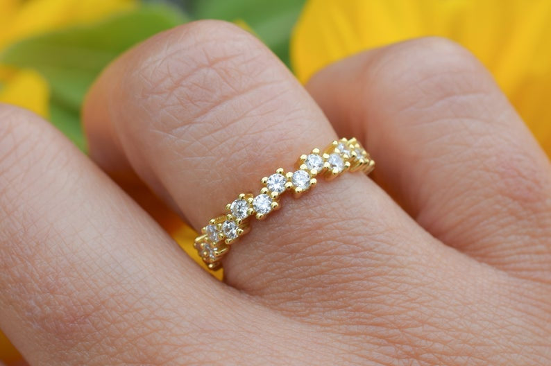 gouden ring, 18k goud, ring ban, stapel ring, half eternity ring, verlovingsring, aanschuif ring goud