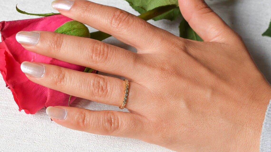 rondjes ring, rose cirkel ring, rose rondjes ring, cirkel bezel ring, full eternity ring, aanschuifring rose, rose aanschuifring