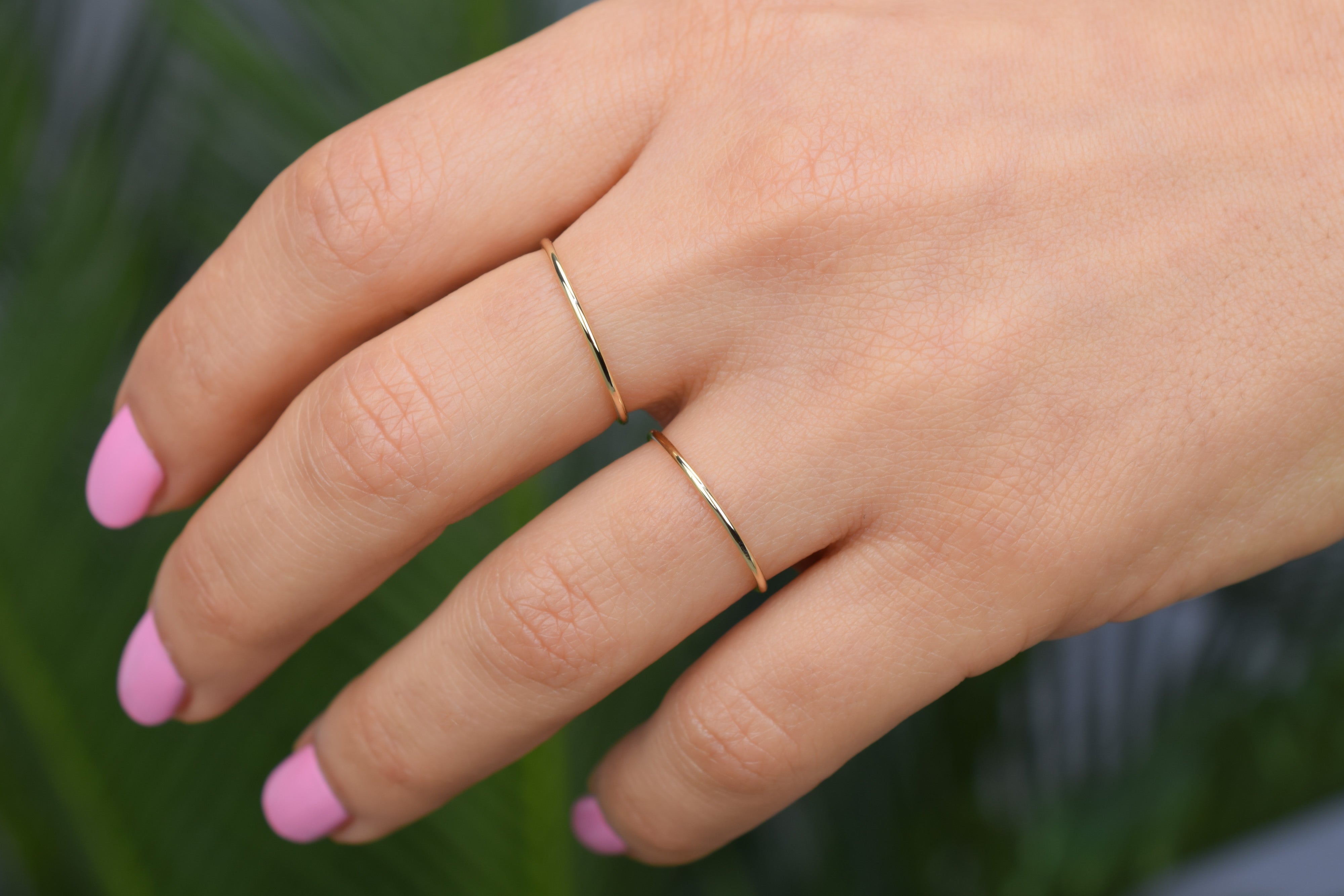 14k twee ringen, 2 aanschuif ringen, Stacking ringen 14k goud, twee gepolijste ringen 14k goud, 2 klassieke ringen goud, 585 gouden ringen 