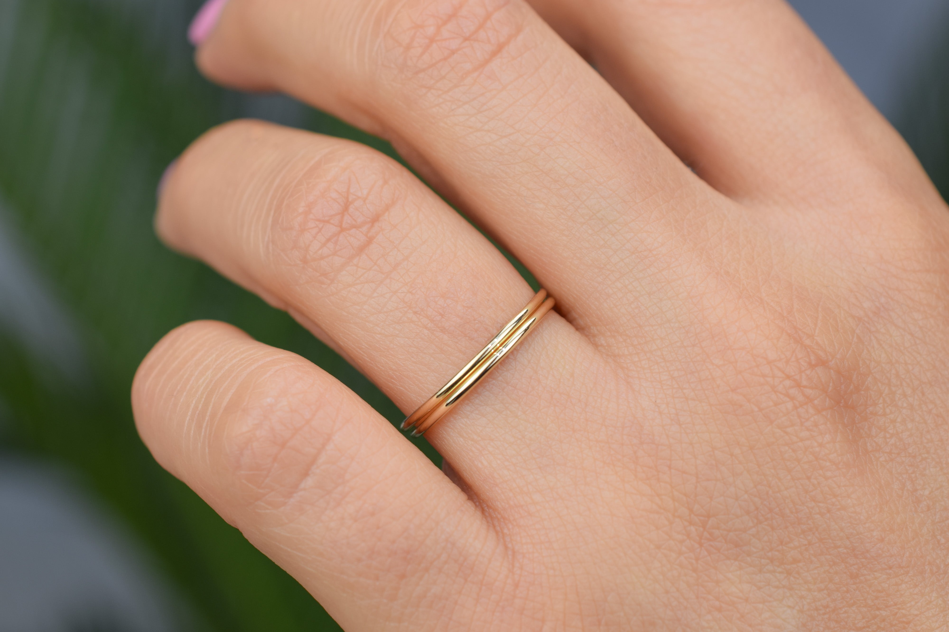 14k twee ringen, 2 aanschuif ringen, Stacking ringen 14k goud, twee gepolijste ringen 14k goud, 2 klassieke ringen goud, 585 gouden ringen 