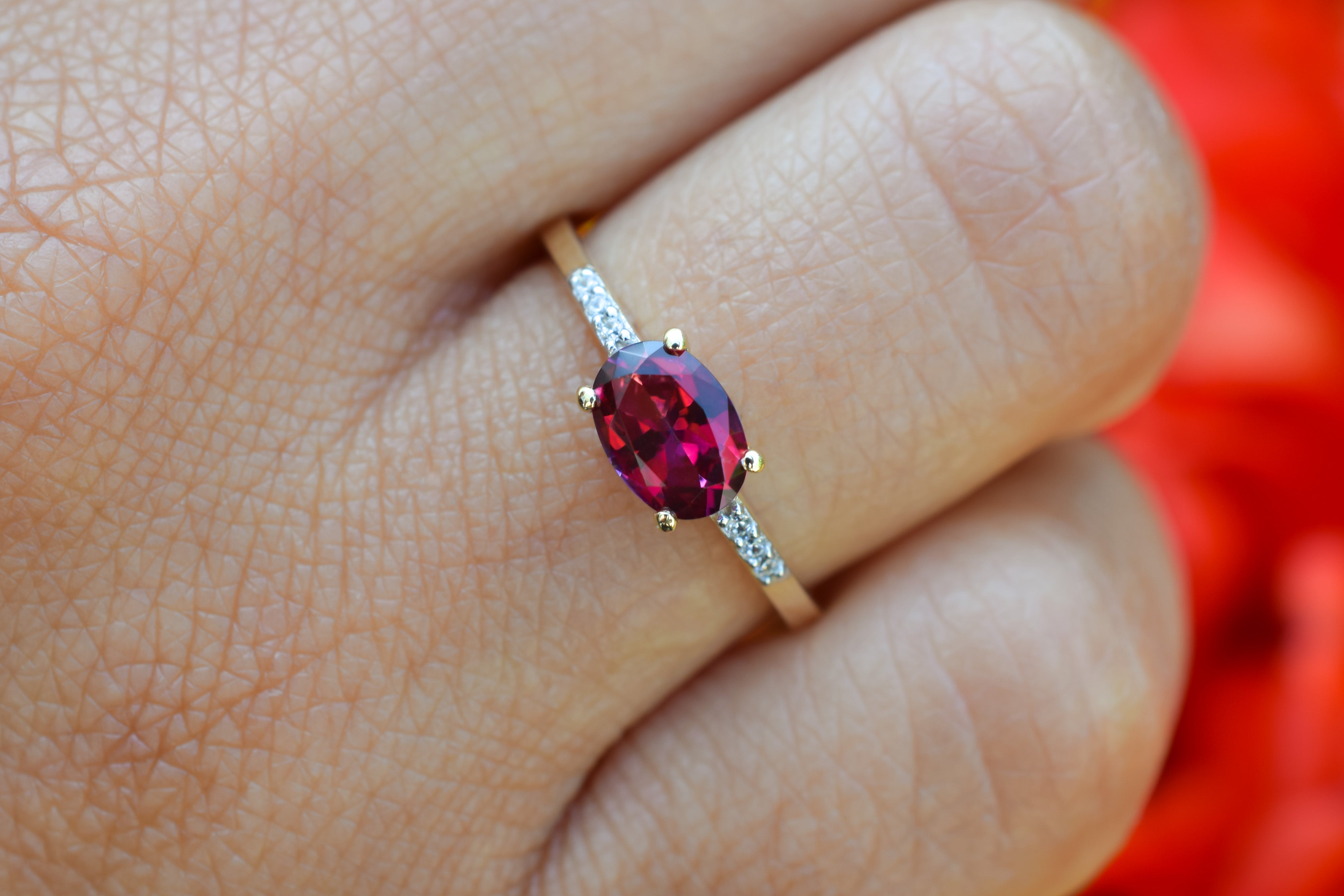 14k topaas ring, 14k rode topaas ring, swarovski ring, swarovski topaas ring, gouden topaas ring, swarovski gouden ring, 14k natuurlijke steen ring, birthstone ring, geboortesteen ring