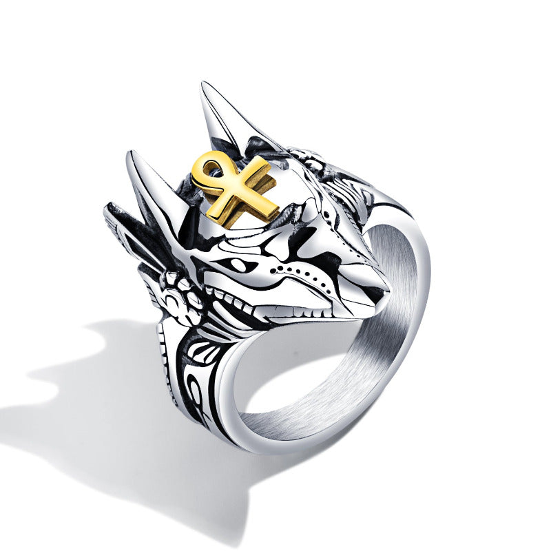 Mannen ring, Anubis sieraad, mannen sieraden, zilveren mannen ring, dier ring voor mannen, Anubis mannen ring, stalen mannen ring, stoere mannen ring