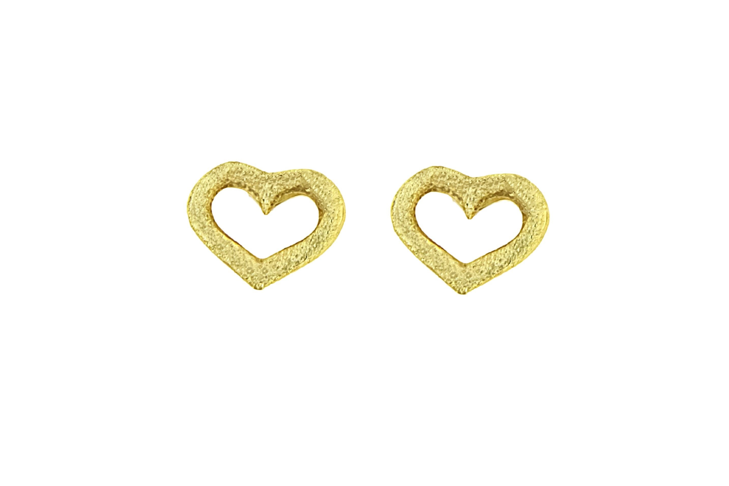 Gouden hart oorknoppen, 14 karaat oorbellen, oorbellen open hartjes, 14k kleine hartjes oorknoppen goud, oorbellen gouden voor dames, kinder gouden oorbellen hartjes, geborstelde goud oorbellen