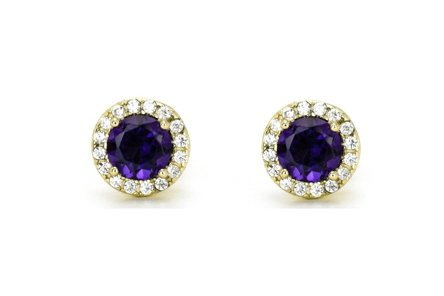 oorknoppen rond amethyst, paarse ronde oorbellen, amethyst paarse oorknoppen, halo oorbellen, kleine ronde oorbellen, birthstone oorbellen, geboortesteen oorbellen, gouden paarse oorbellen, rosegouden oorbellen, zilveren amethyst oorbellen