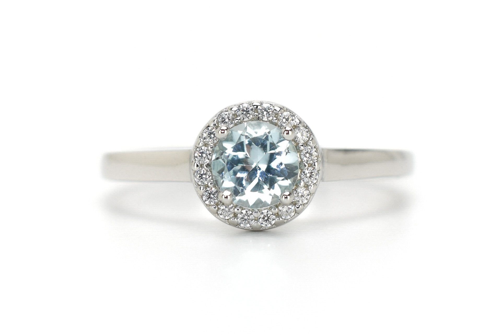 blauwe topaas ring, 18k gouden topaas ring, verlovingsring, halo ring, halo topaas ring, 