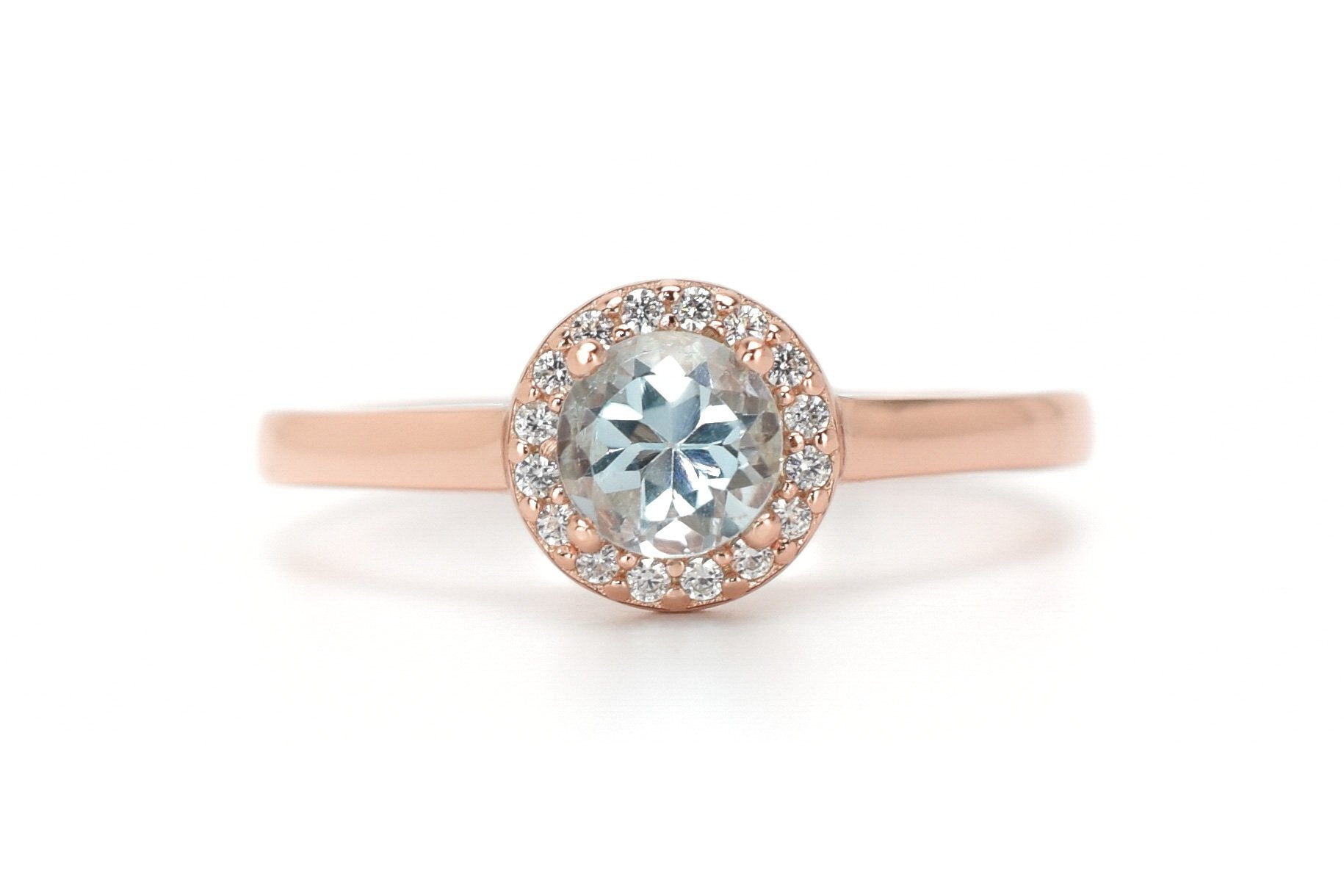 blauwe topaas ring, 18k gouden topaas ring, verlovingsring, halo ring, halo topaas ring, 