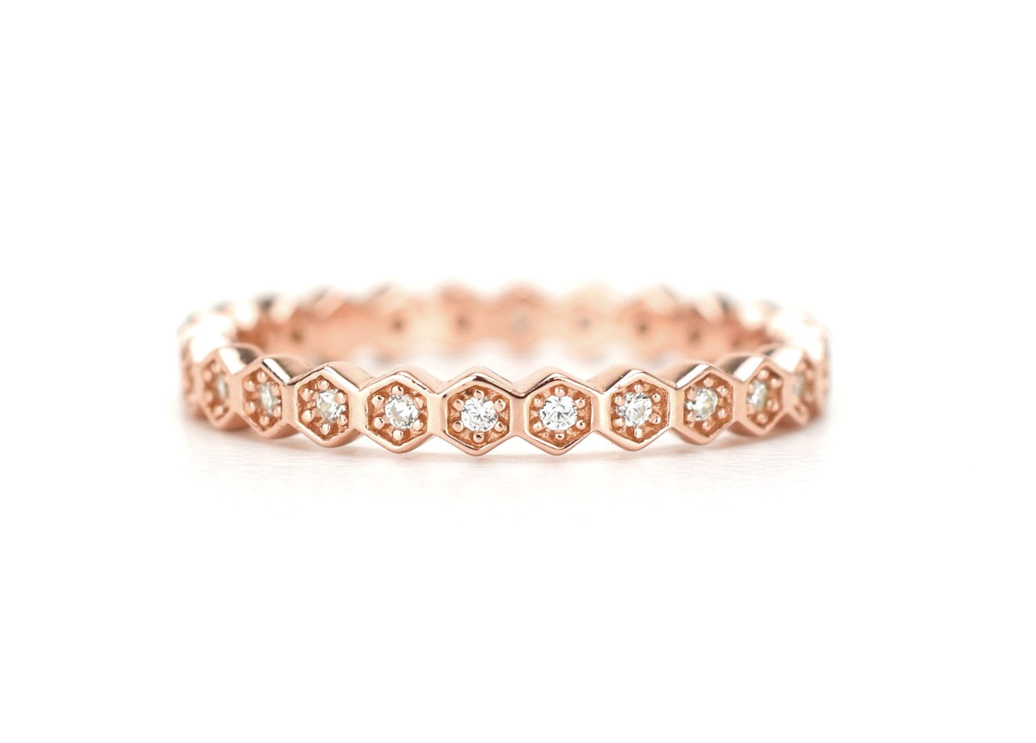 gouden honingraat aanschuifring, aanschuifring rosegoud, gouden ring honey, unieke ring, stapelring zilver, rosegoud aanschuifring