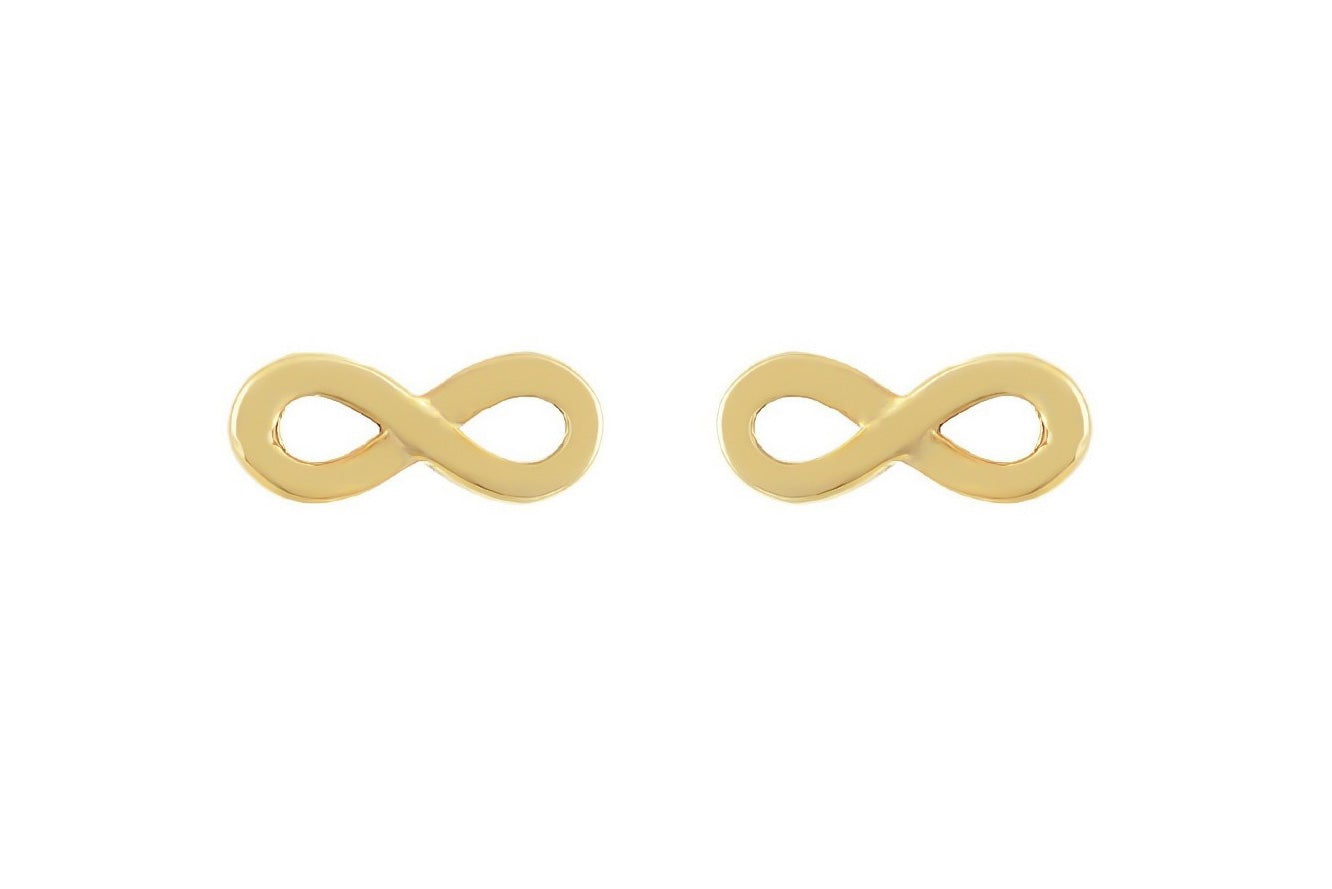 Gouden infinty oorknoppen, 14 karaat oorbellen, oneindigheidsteken oorbellen goud, gouden oorknoppen infinty goud, dames oorknoppen infinity
