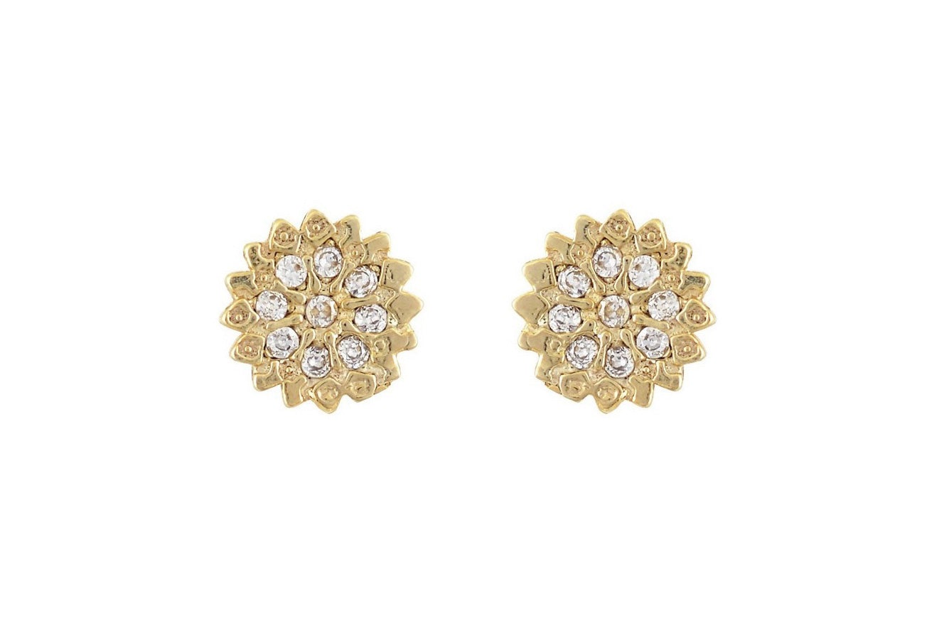 14k gouden bloemen oorbellen, gouden bloemen oorknoppen, oorbellen 14k bloemen motief oorbellen, oorknoppen 14karaat kleine bloemen met stenen