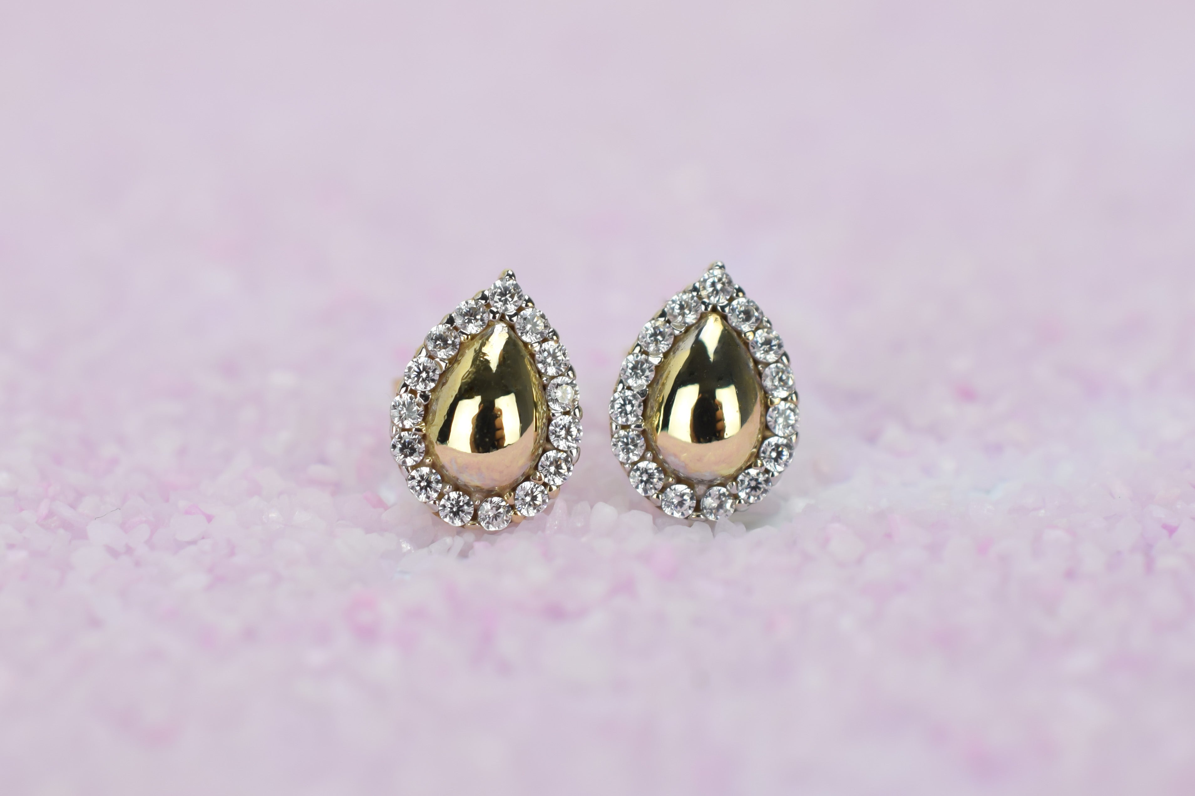 14k peer oorbellen, gouden oorbellen met stenen, 14 karaat druppel oorbellen, oorbellen met stenen, 14k oorbellen peer met stenen, halo oorbellen goud